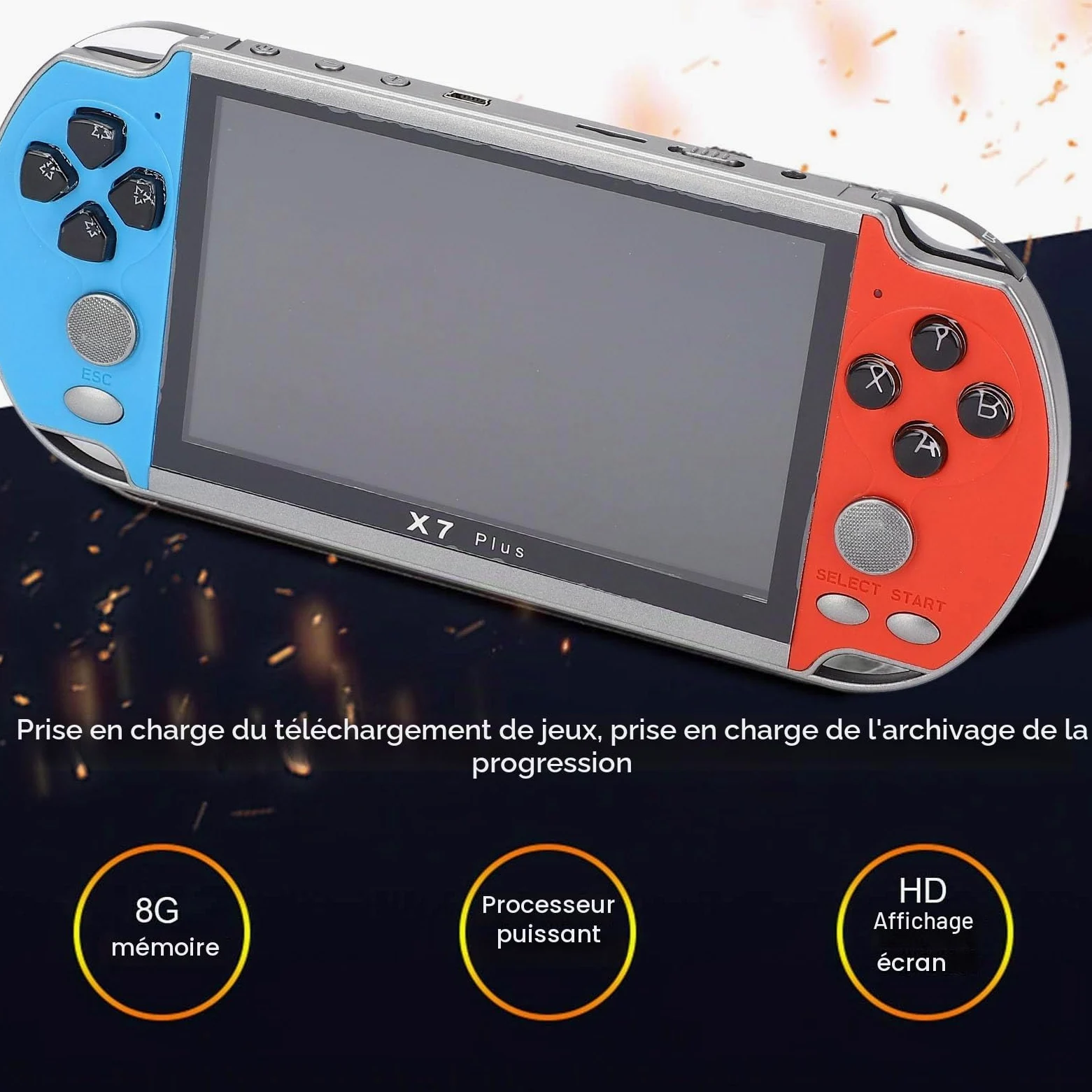 Console de Jeu Portable Dispositif de Jeu Portable Rechargeable avec écran de 5,1 Pouces 8 Go de Mémoire Interne Multi-Vintage pour Les Jeux sans Fin