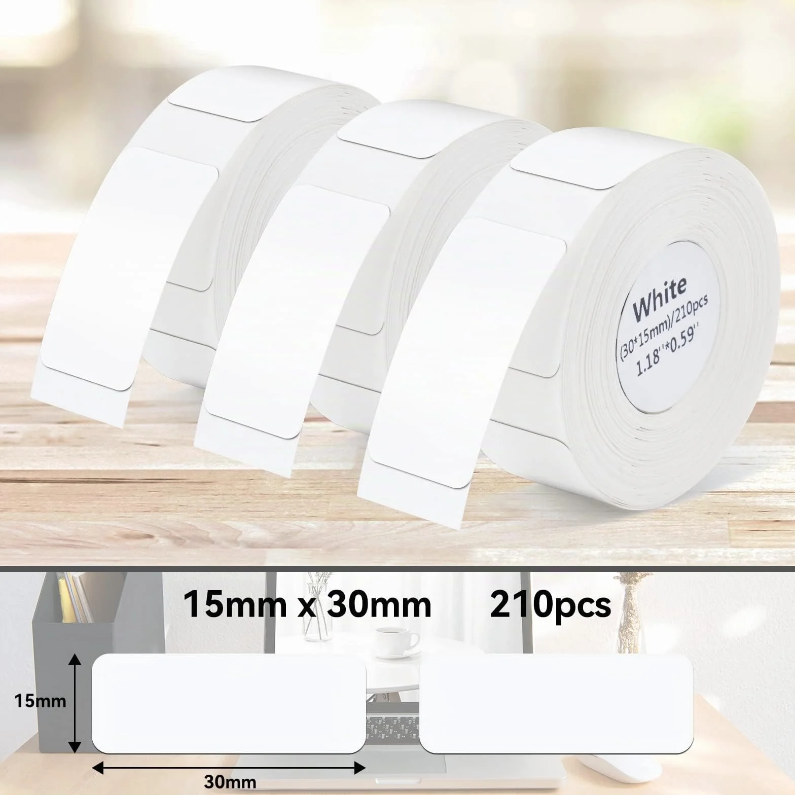 Pristar P15 ruban d'étiquettes thermiques autocollantes 15mm*30mm 3 rouleaux blanc 210 étiquettes/rouleau