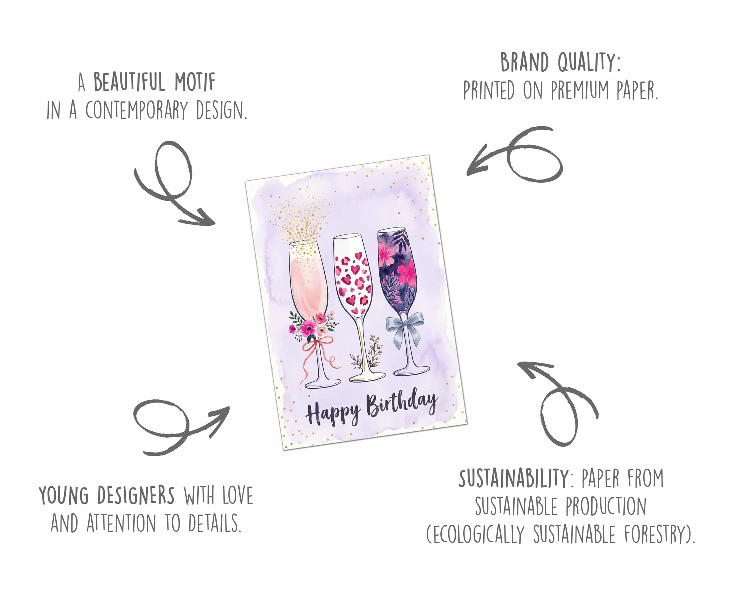 Edition Seidel Carte d'anniversaire avec enveloppe Happy Birthday femme homme élégant