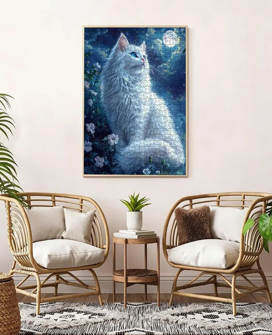 Puzzle 2000 Pièces, Chat Blanc Adultes Puzzle 2000, Classique Jigsaw Puzzles, Jeu Éducatif Puzzles, Défi Impossible, Jeu D'adresse pour Toute la Famille, Décoration de la Les Murs BXHZW4-50