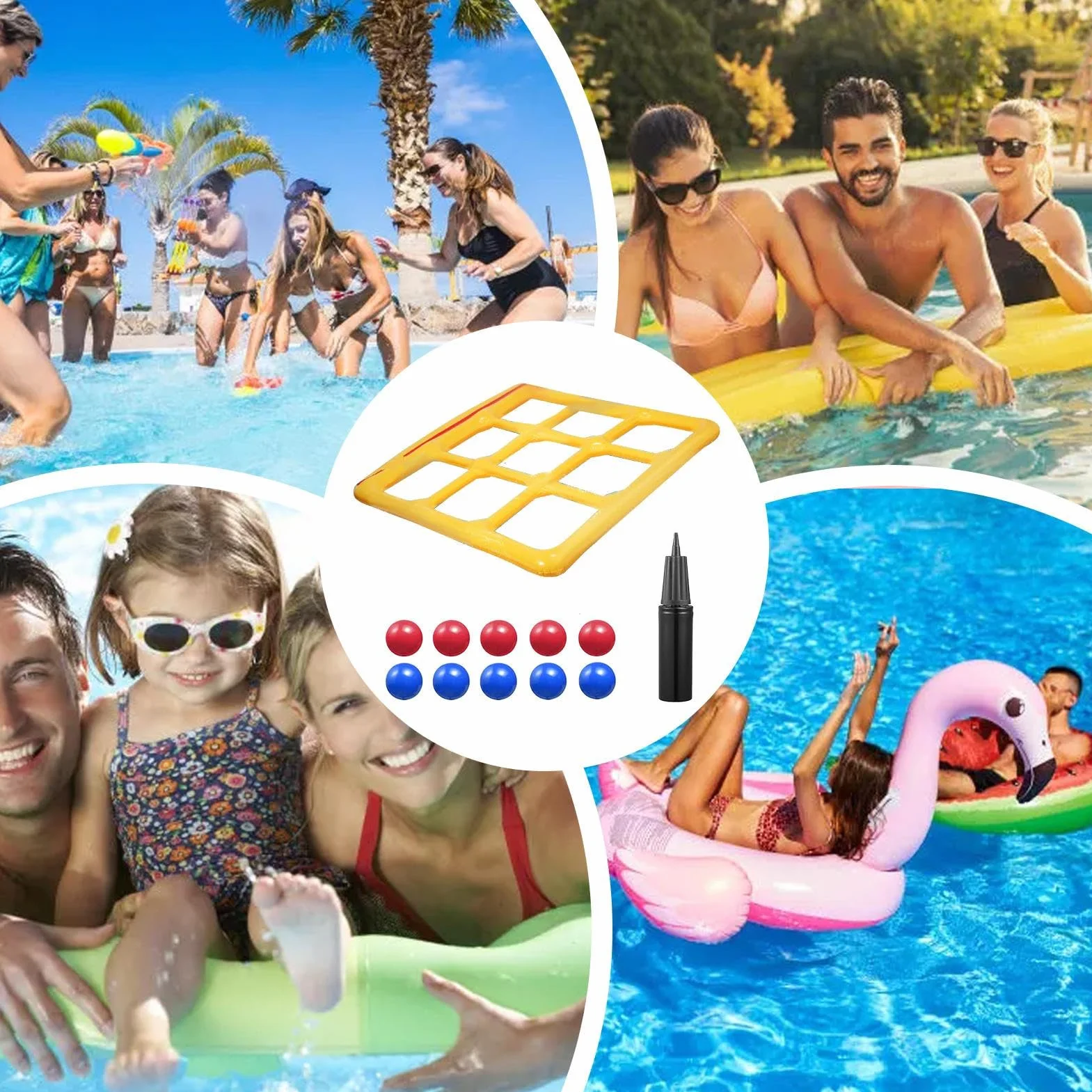 Jeu De Piscine Gonflable Morpion avec 10 Balles pour 2-10 Joueurs Adultes Enfants