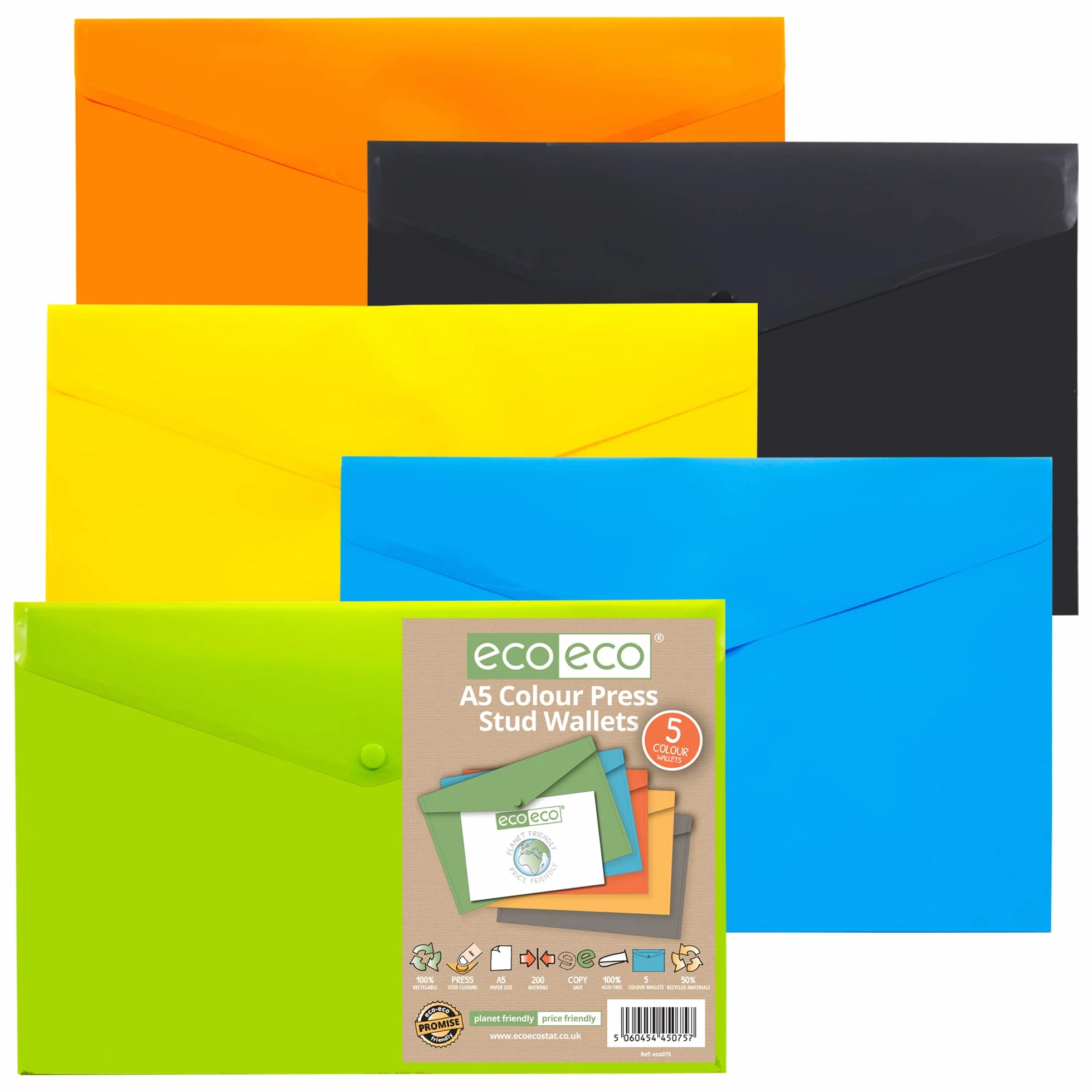 eco-eco A5 50% Recyclé Portefeuilles Paquet de 5