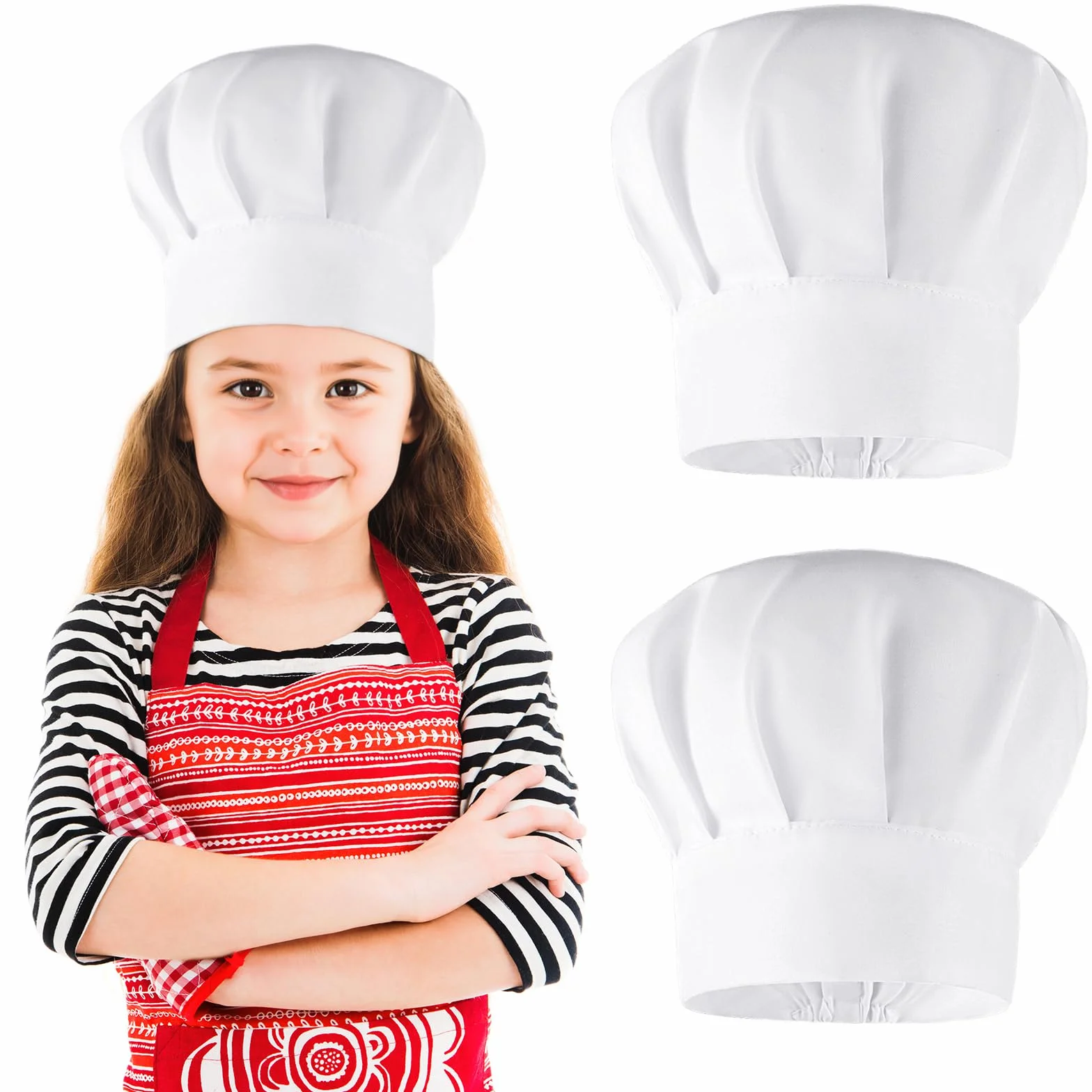 Lot de 2 toques de chef enfants en coton blanc réglables accessoires cuisine