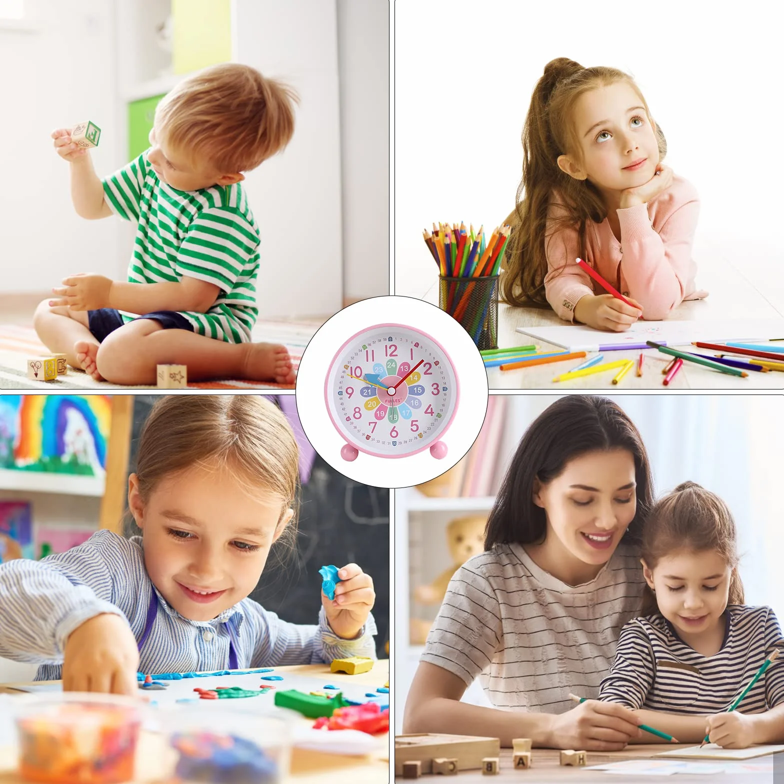 VOSSOT Réveil Numérique Enfants sans Tic-tac Silencieux Horloge Analogique Compact avec Veilleuse Snooze