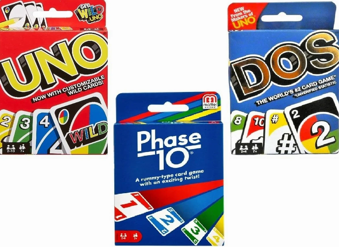 Mattel Uno Lot de 3 jeux de cartes Dos and Phase 10