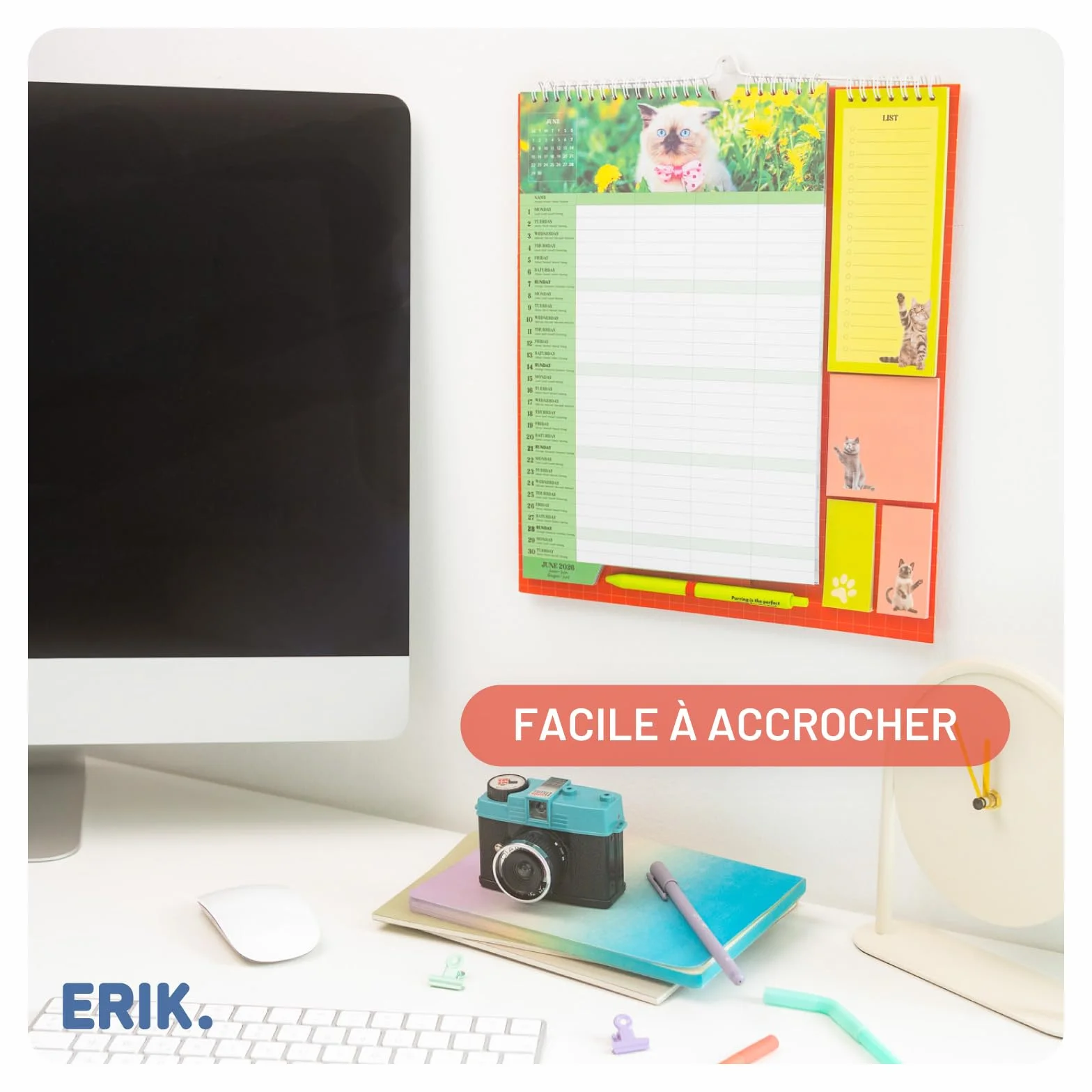 Calendrier Chats 2025 2026 16 mois Planificateur Mensuel Familial Grupo Erik
