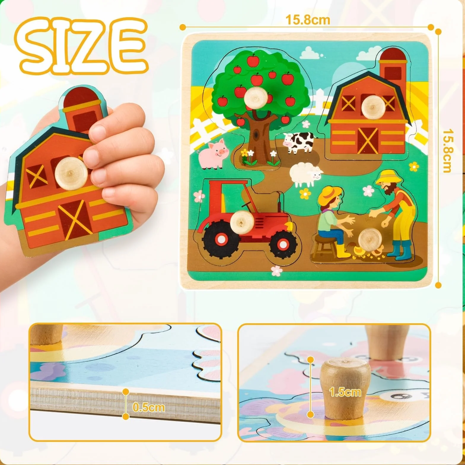 Puzzle Bois Enfant 4 Pièces Animaux Jouet Éducatif Montessori 1 2 3 ans