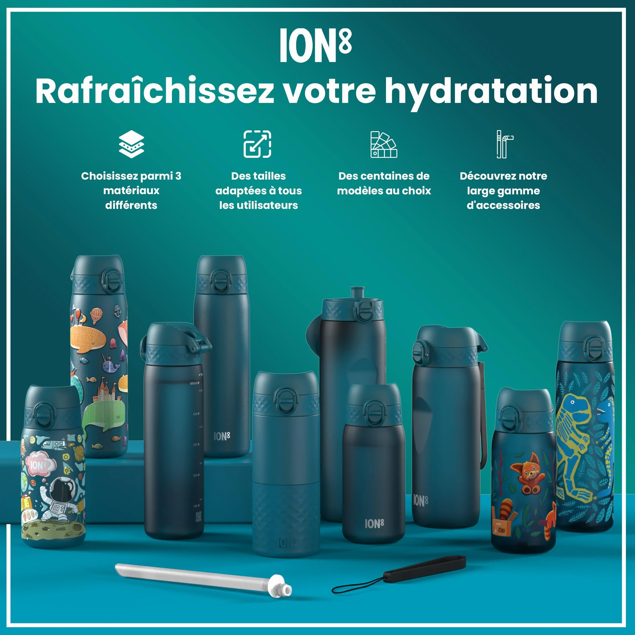 Ion8 Gourde Enfant 350ml Anti-Fuite Verrouillage Sécurisé Sans BPA Lave-Vaisselle