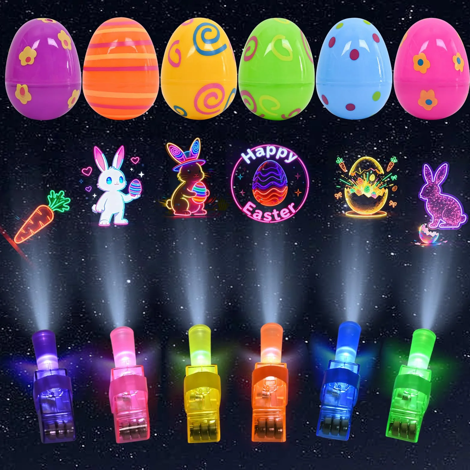 Œufs de Pâques lumineux pour enfants - Lot de 6 avec lumière doigt, décoration Pâques plastique