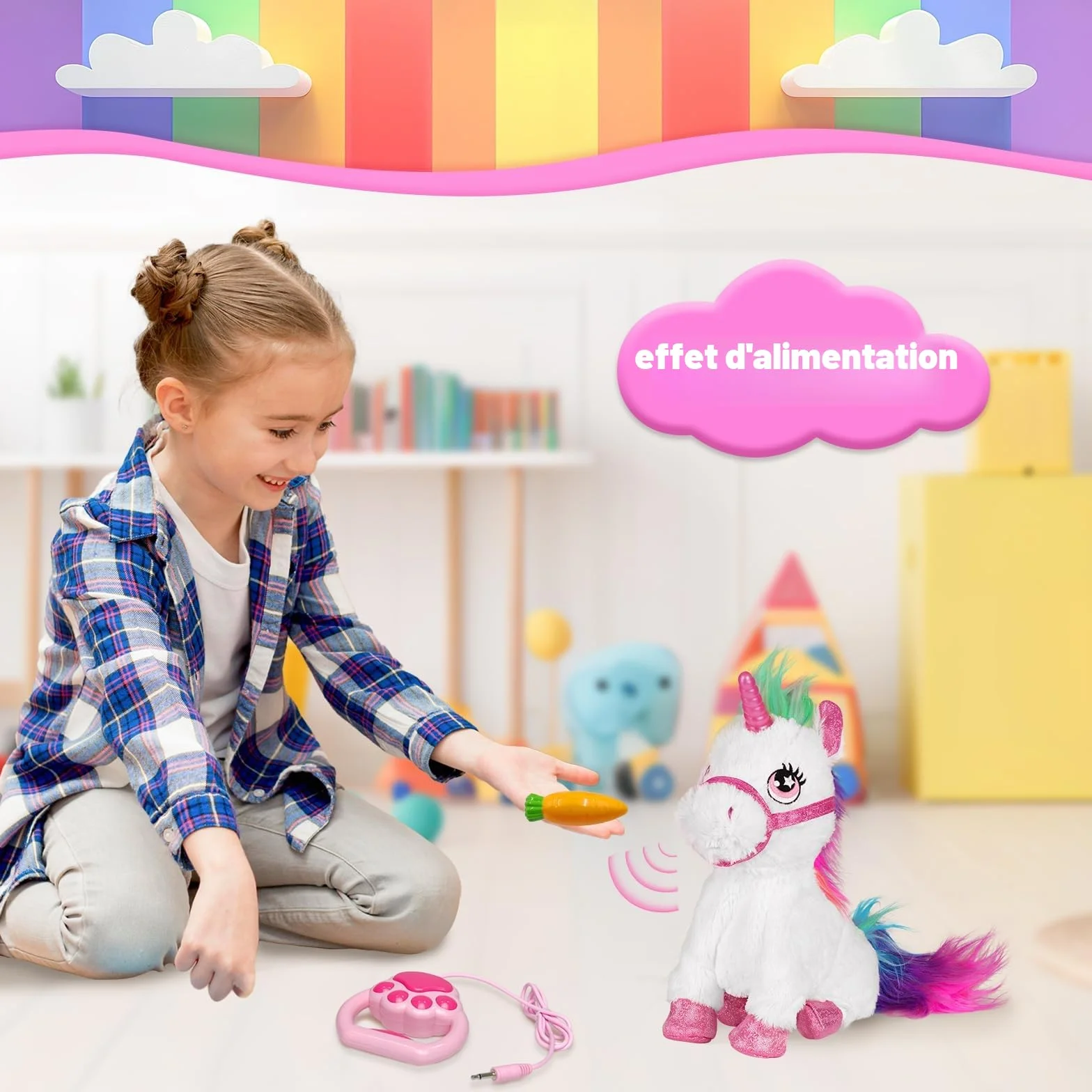 Jouet Licorne Fille 3-6 Ans, YH YUHUNG Licorne Qui Marche avec Laisse Télécommandée, Peluche Interactive Corne Lumineuse Sons