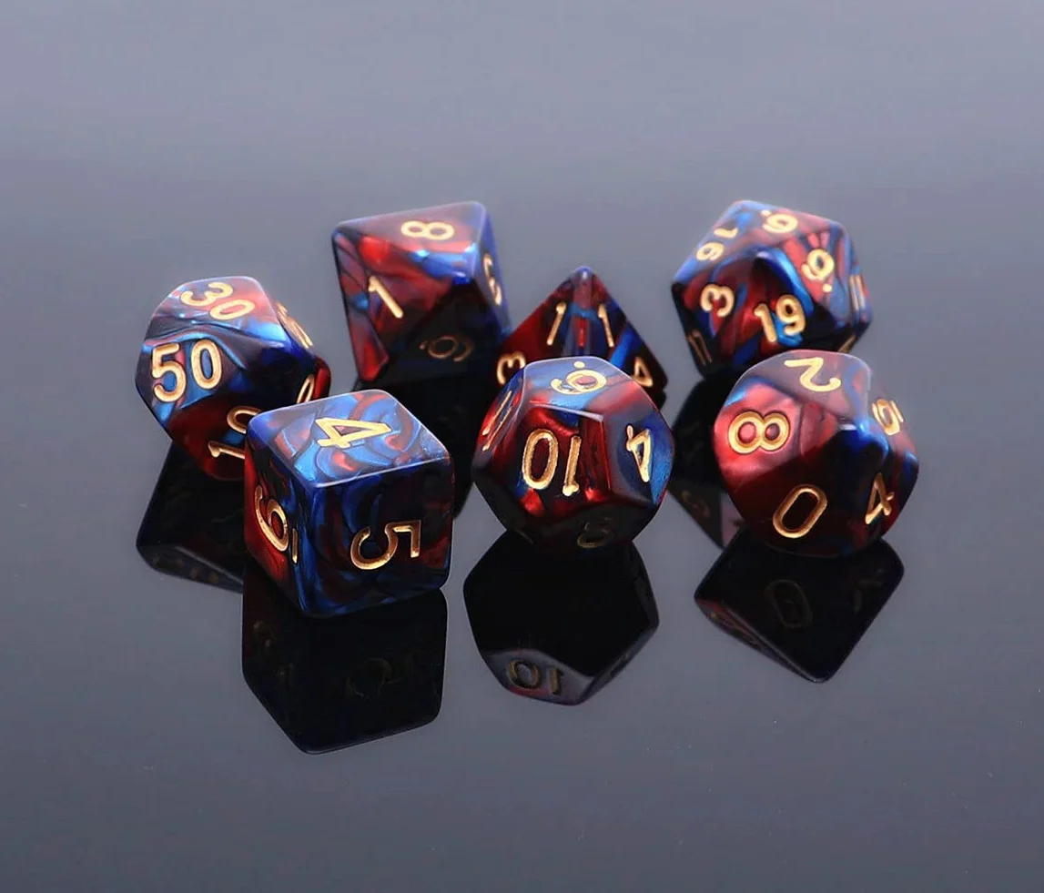 Jeu de dés polyédriques DND D20 D12 D10 D8 D6 D4 rouges et bleus pour Donjons et Dragons