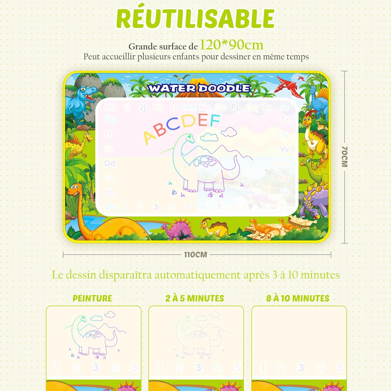 Tapis Dessin Eau 110x70cm Jouet Bebe 1-3 Ans Jouets Educatifs Coloriage Géant Cadeau Garçons Filles