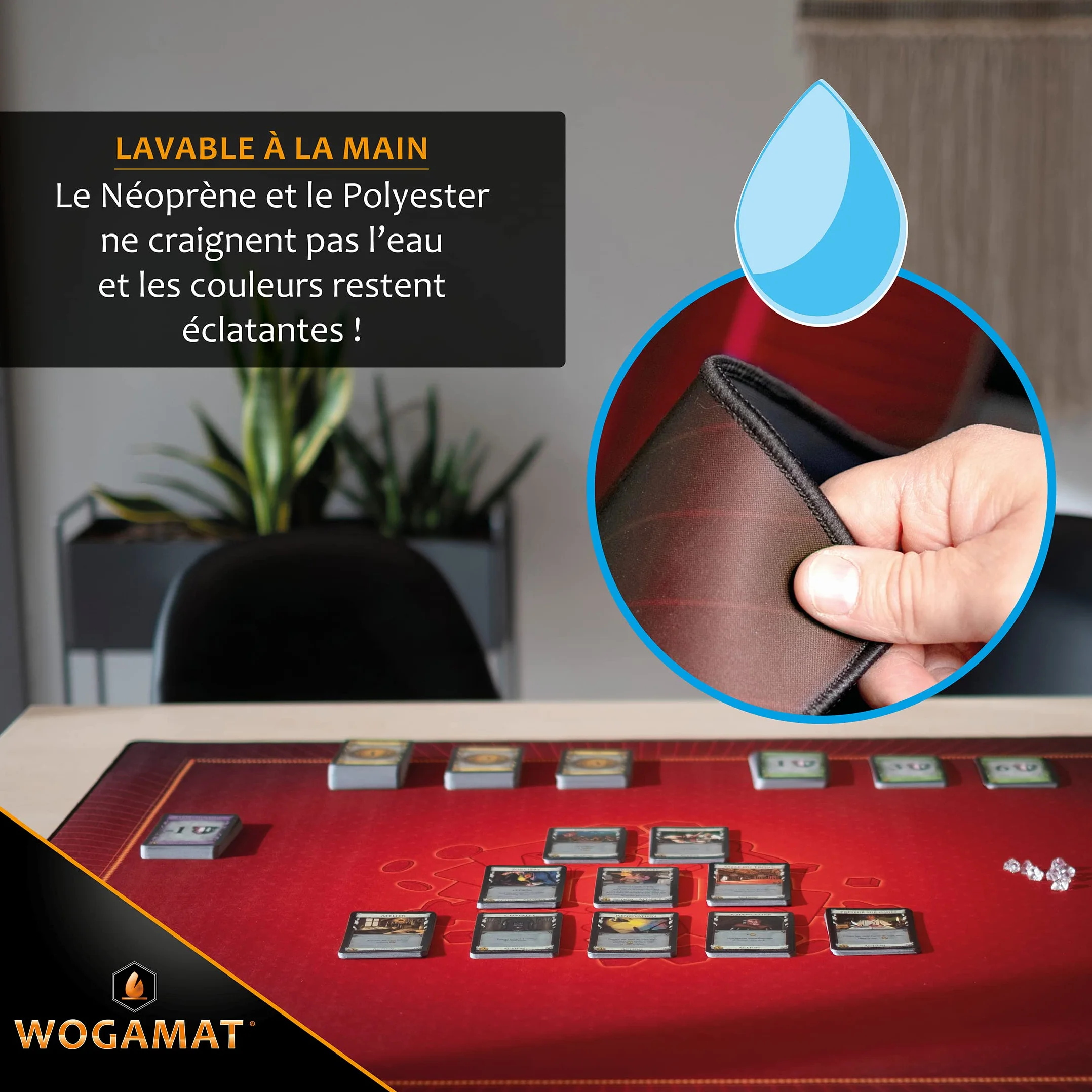 WOGAMAT Grand Tapis de Jeu Néoprène XL Rouge 92 x 92 cm Antidérapant Silencieux