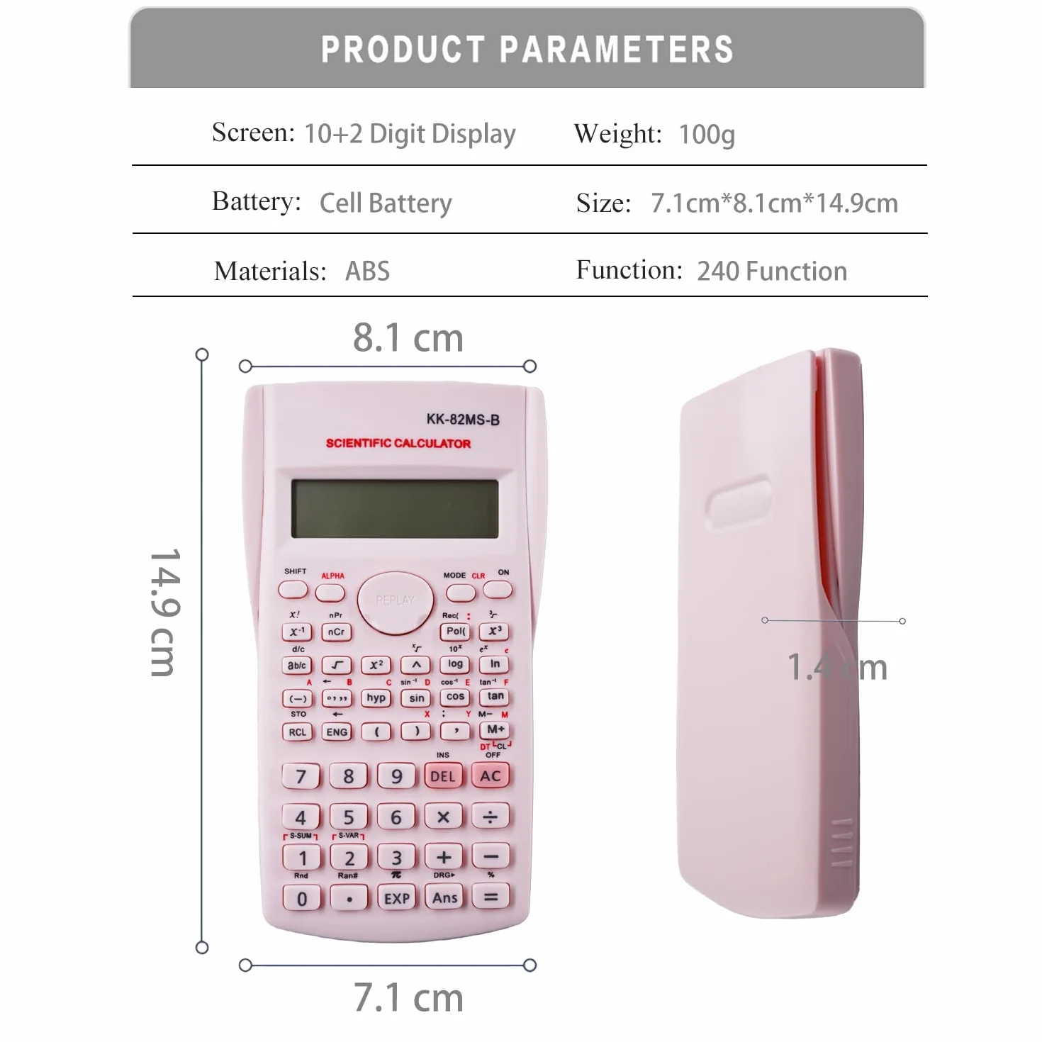 Calculatrice Scientifique Portable 240 Fonctions Affichage Deux Lignes Rose