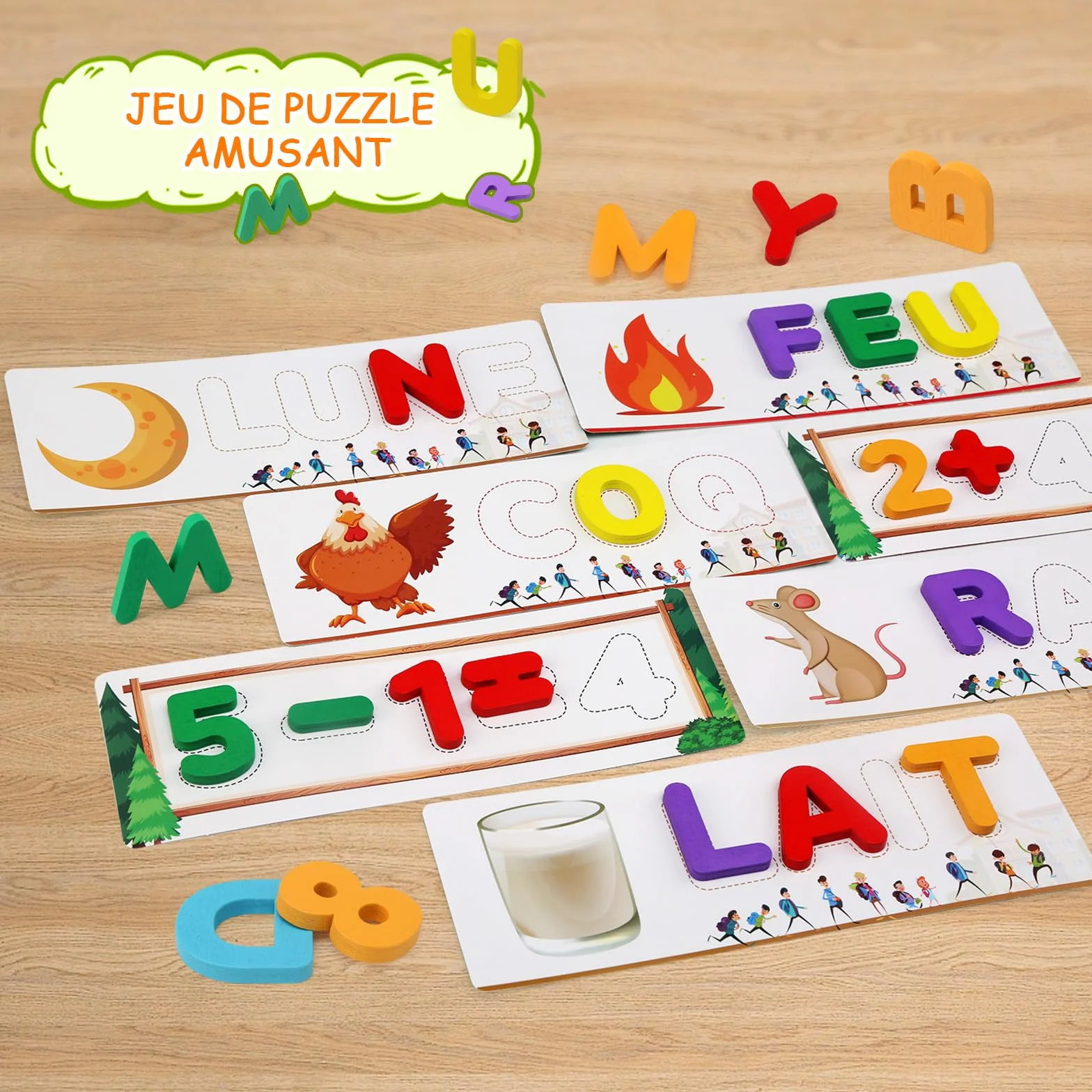 Felly Jouet Enfant 2-5 Ans, Jeux Educatif d'Orthographe Française, 2 en 1 Montessori Apprenez à Lire Lettres et Arithmétique