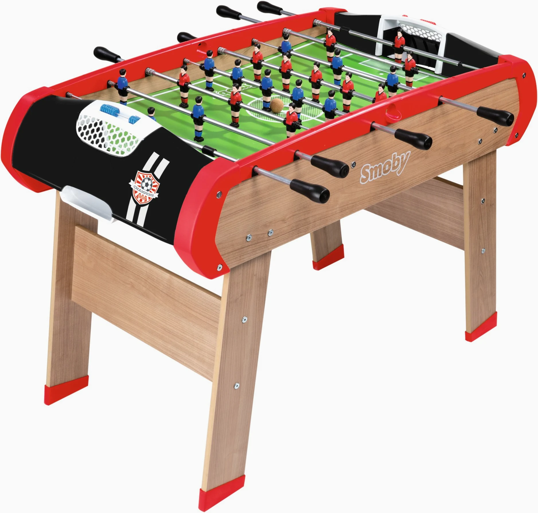 Smoby - Babyfoot Champions - Structure et Pieds en Bois - Poignées Ergonomiques, Lanceur de Balles, Joueurs - 2 Balles en Liège Incluses - A Partir de 8 Ans - Fabrication Française