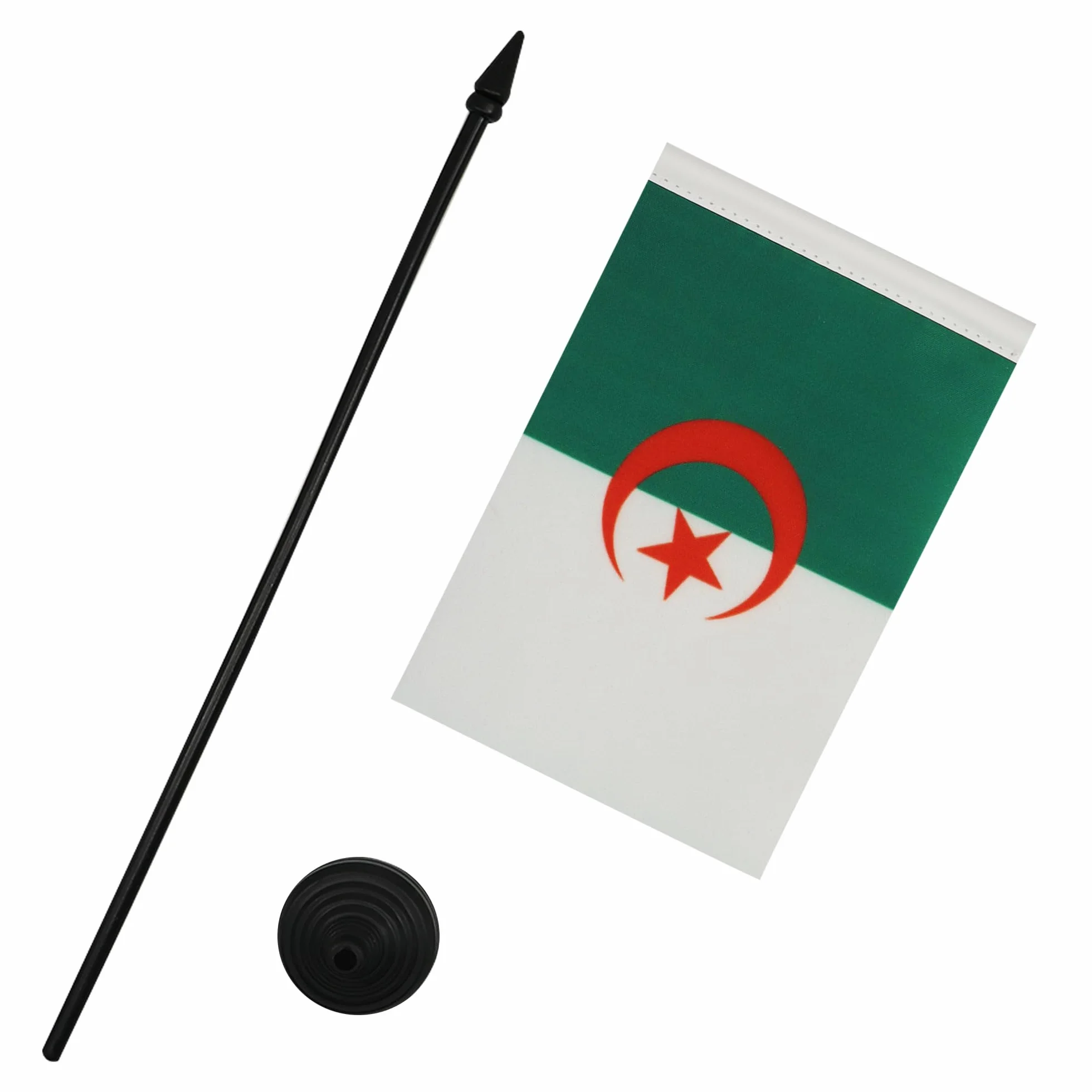 Drapeau De Table Algérie 15x10 cm Mini Drapeau Algérien De Bureau Polyester Hampe 25cm Socle Plastique Noir