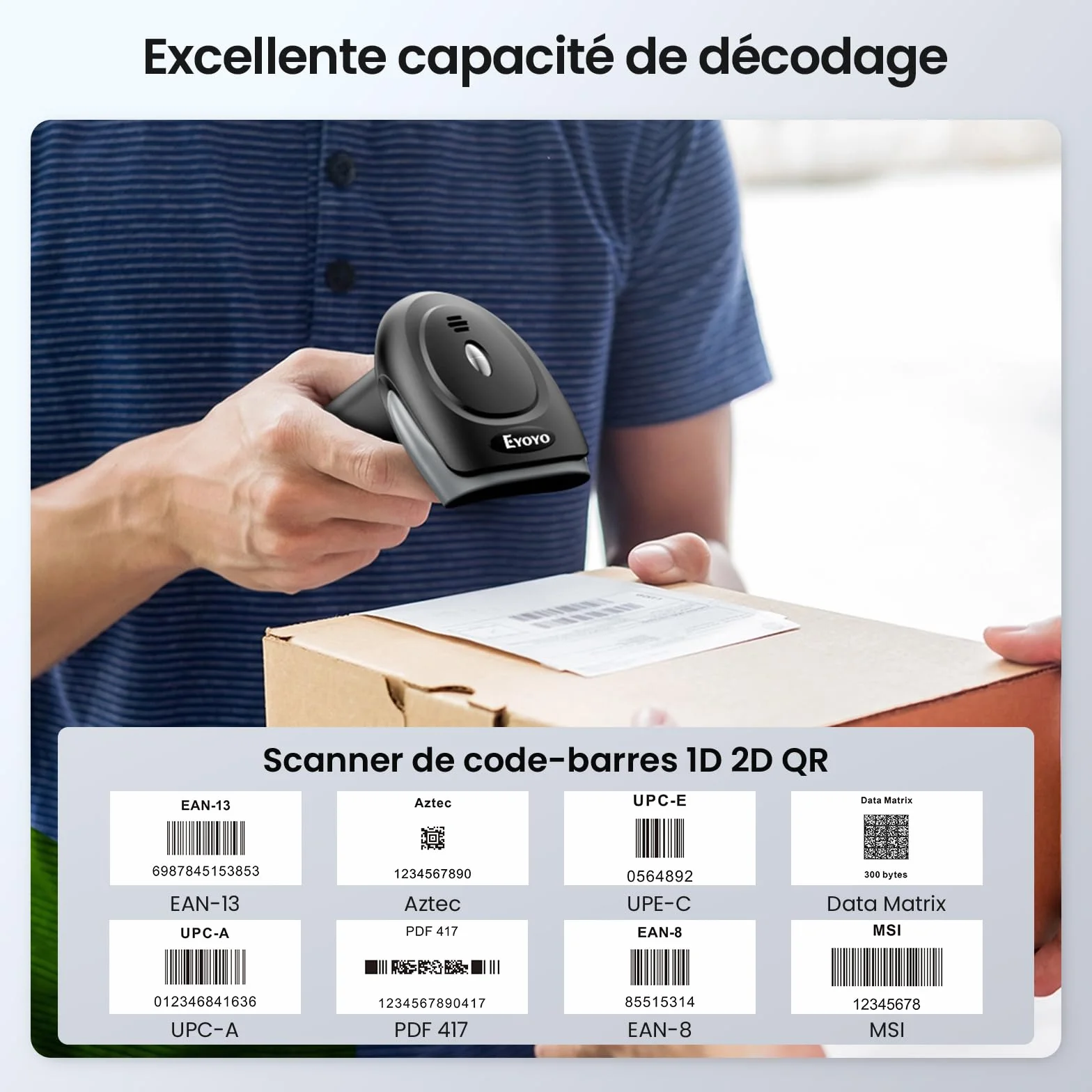 Eyoyo Lecteur de Codes-Barres sans Fil 1D 2D 2.4G USB Portable