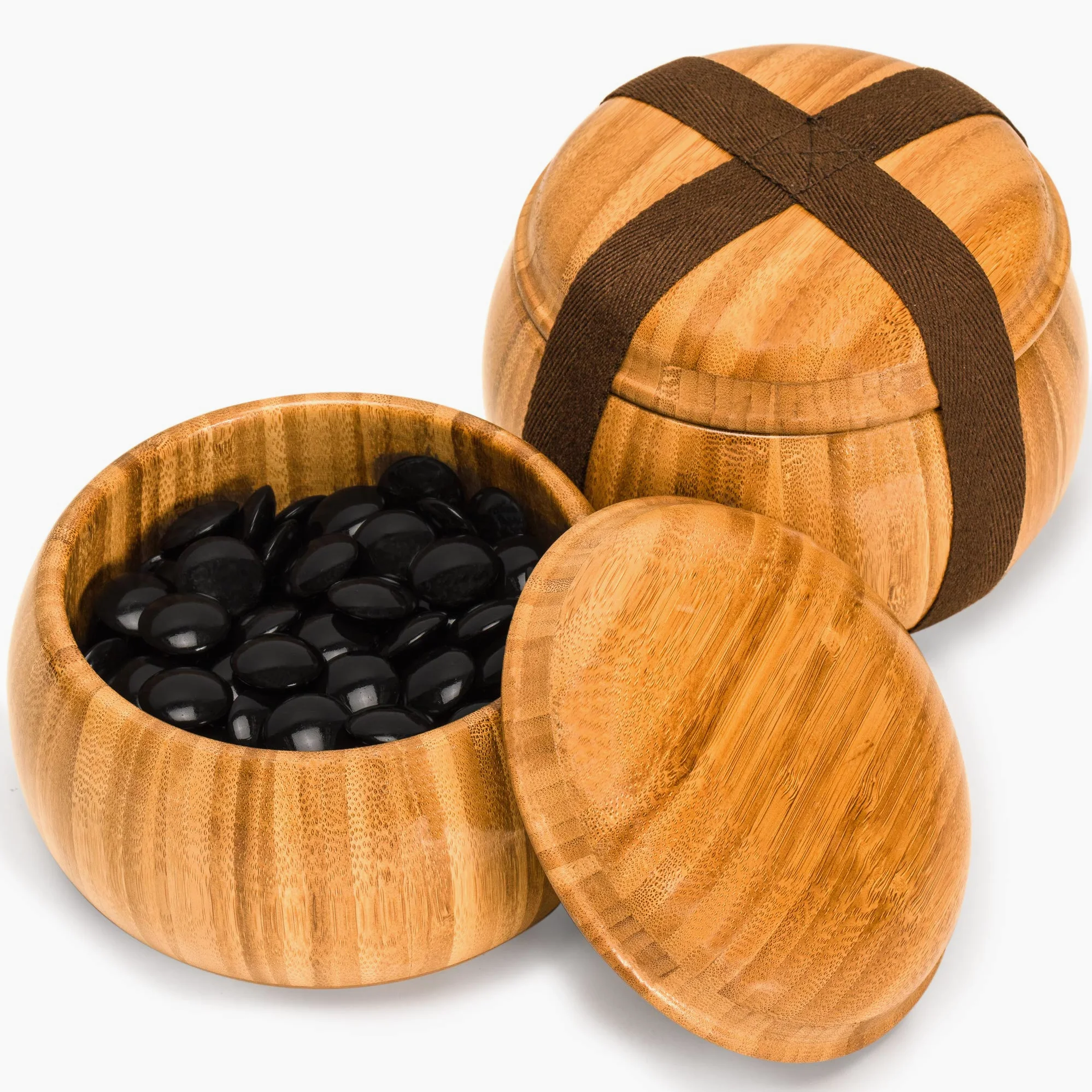 Yellow Mountain Imports Plateau de Jeu de Go Recto-Verso en Bambou 2 cm 19 x 19/13 x 13 avec Pierres Convexes Doubles en Mélamine et Bols en Bambou