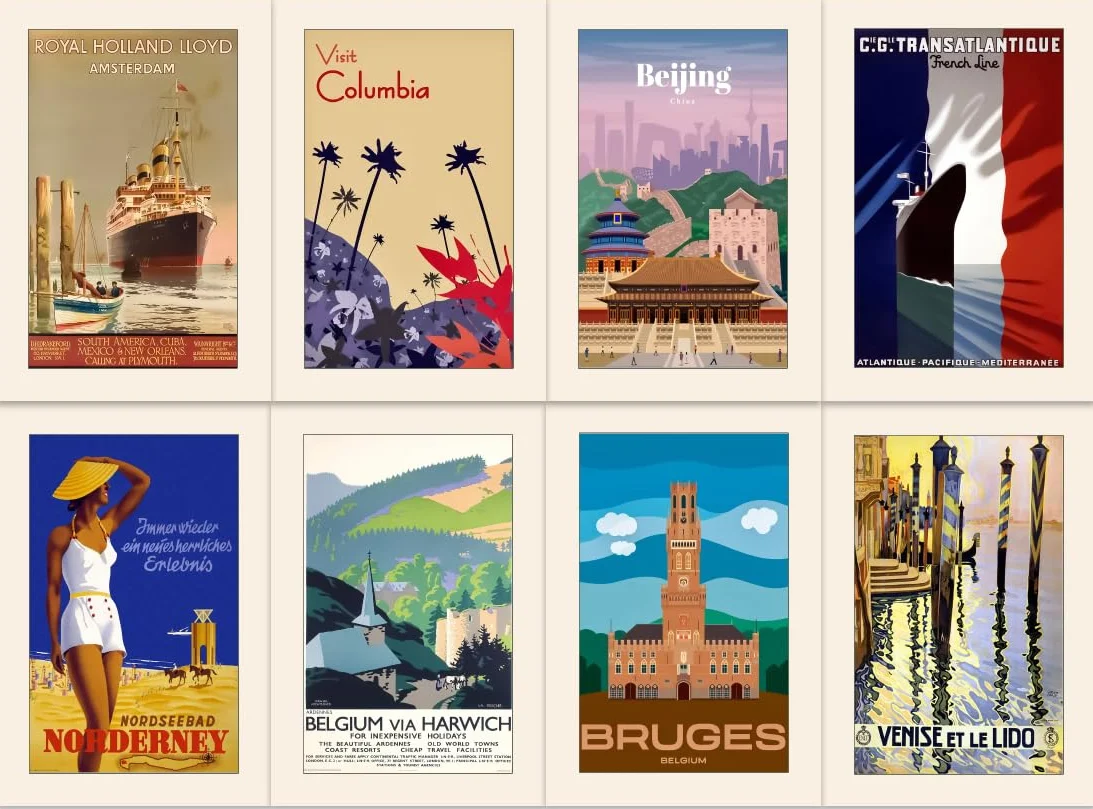 Lot de 40 cartes postales de voyage anciennes destinations populaires Multipack