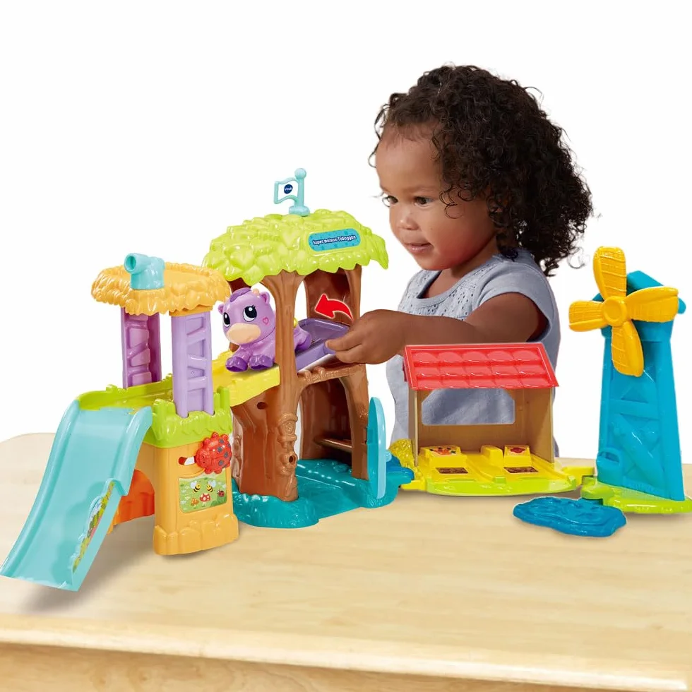 VTech Tut Tut Animo Bisous Super Maison Toboggan Ferme Jouet Enfant avec Violette Vache Pipelette Jouet Musical Sonore Cadeau 1 à 5 Ans Français