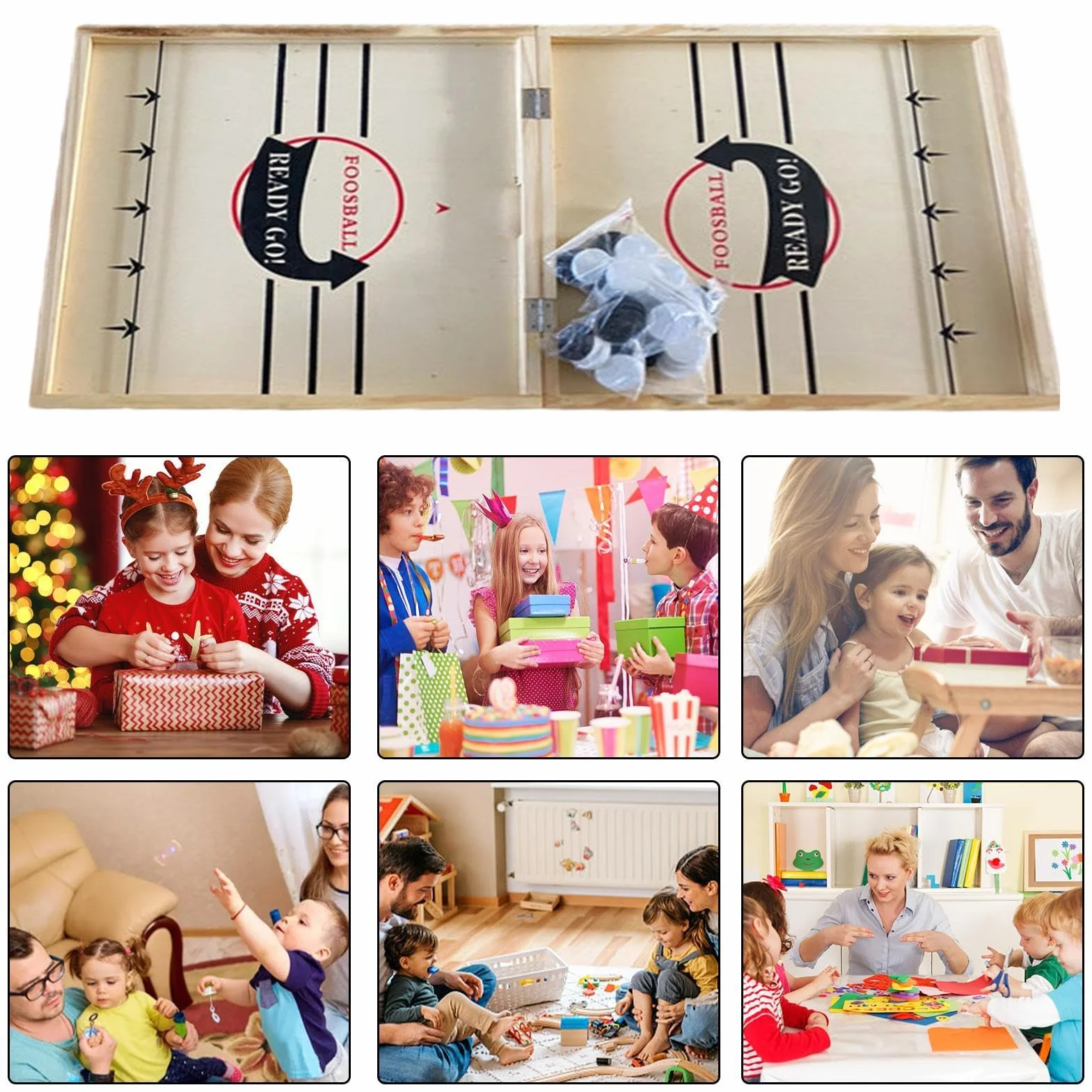 Teksome Jeu de Société de Hockey en Bois Pliable et Portable, Jeu de Rondelle Rapide