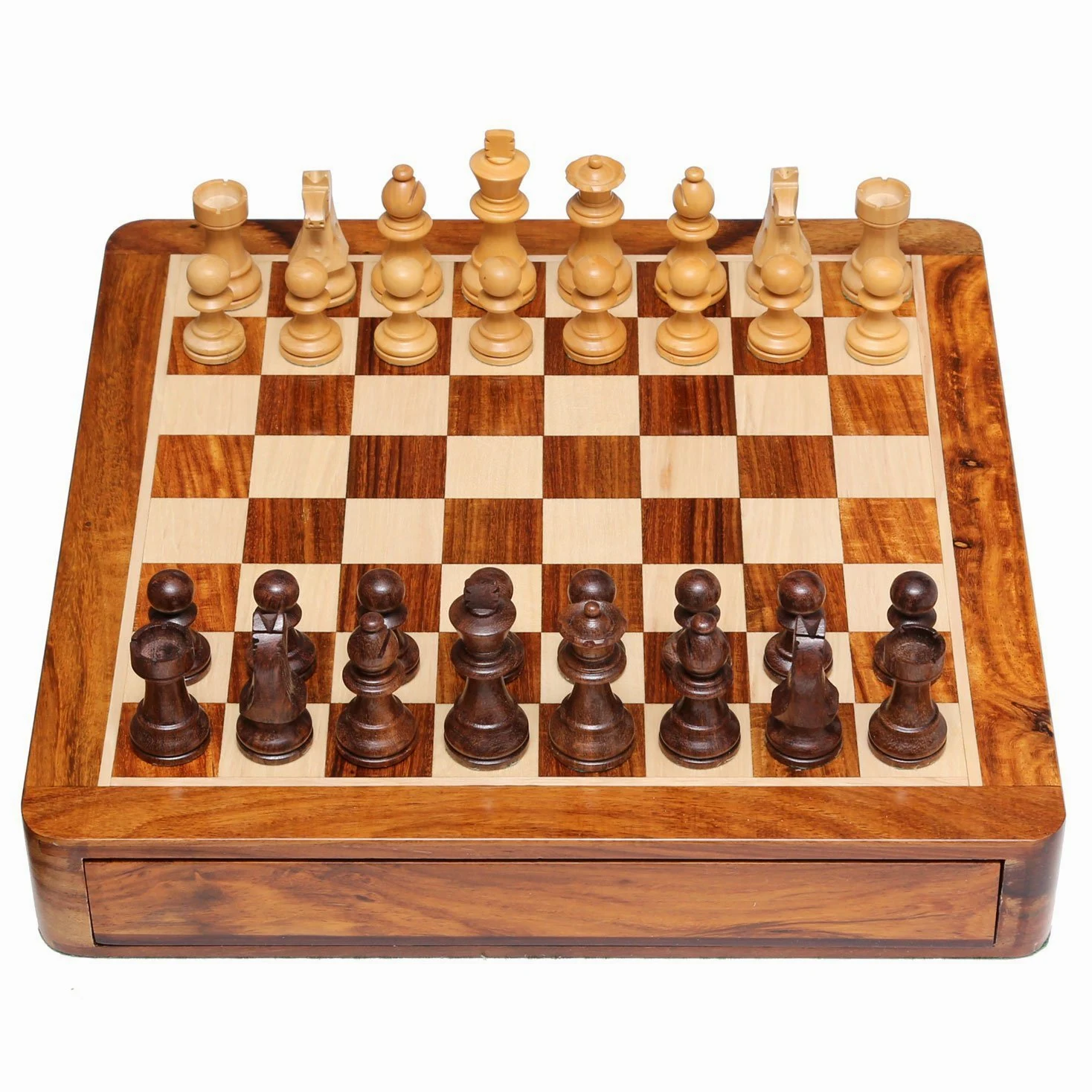 StonKraft Jeu d'échecs magnétique en Bois avec tiroir de Rangement | Jeu de Plateau d'échecs de Voyage avec tiroir Chessman (Plat 12 x 12 Pouces)