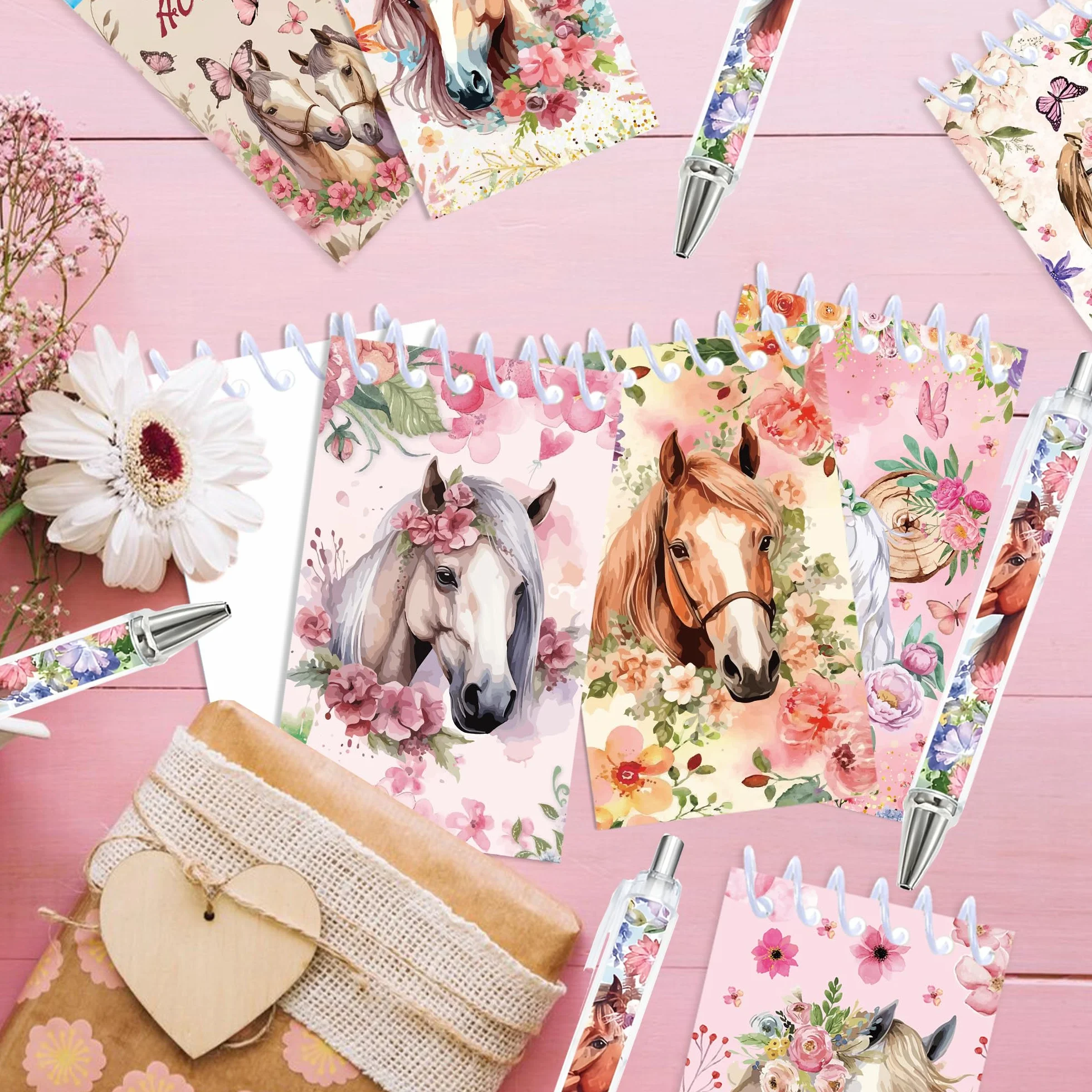 Ensemble de papeterie à thème cheval 86 pièces avec stylos, carnets, autocollants et sacs cadeaux