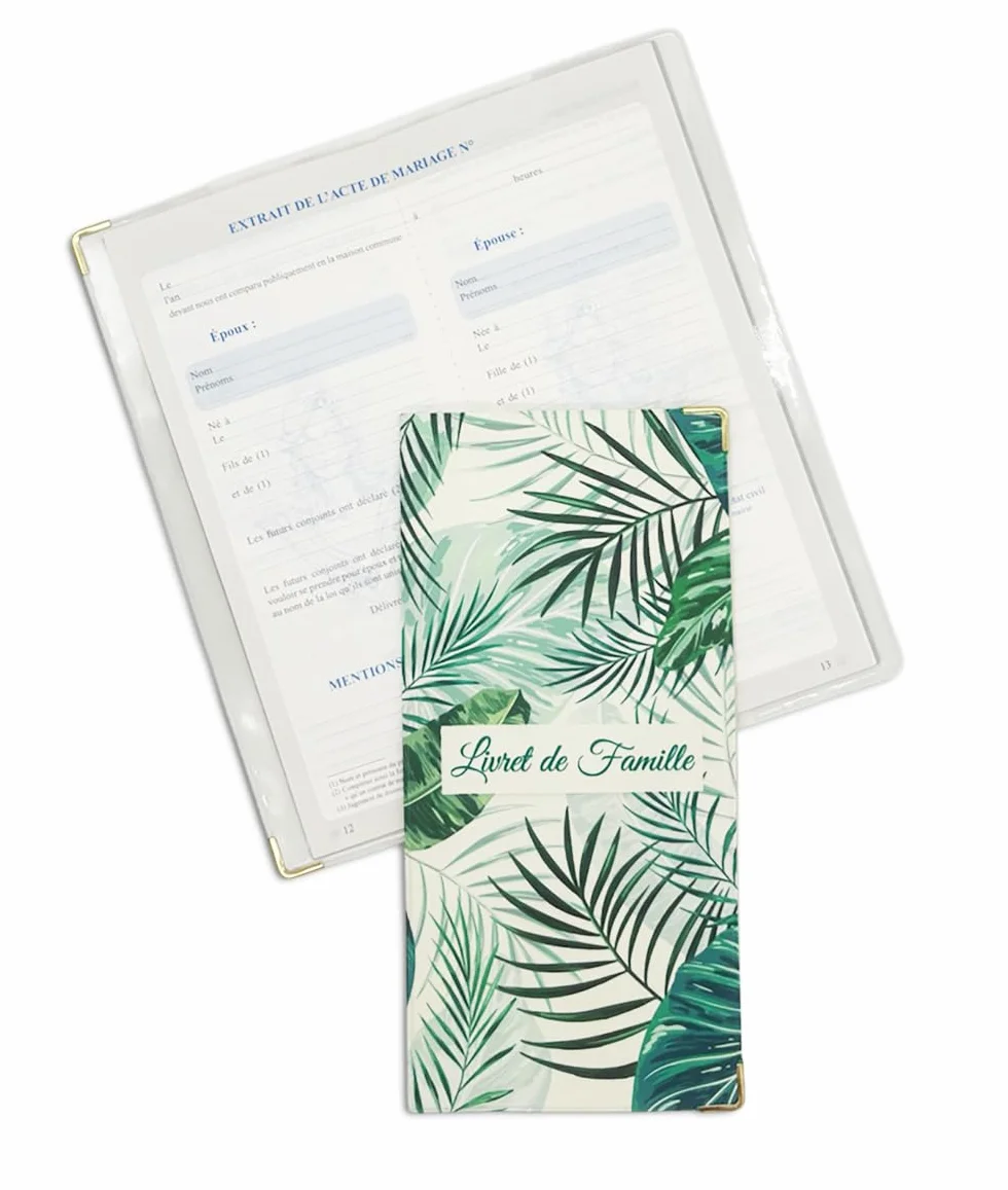 Étui Livret de Famille Protège-Livret Officiel en Gomme Expansée Format Mairie Tropical Vert