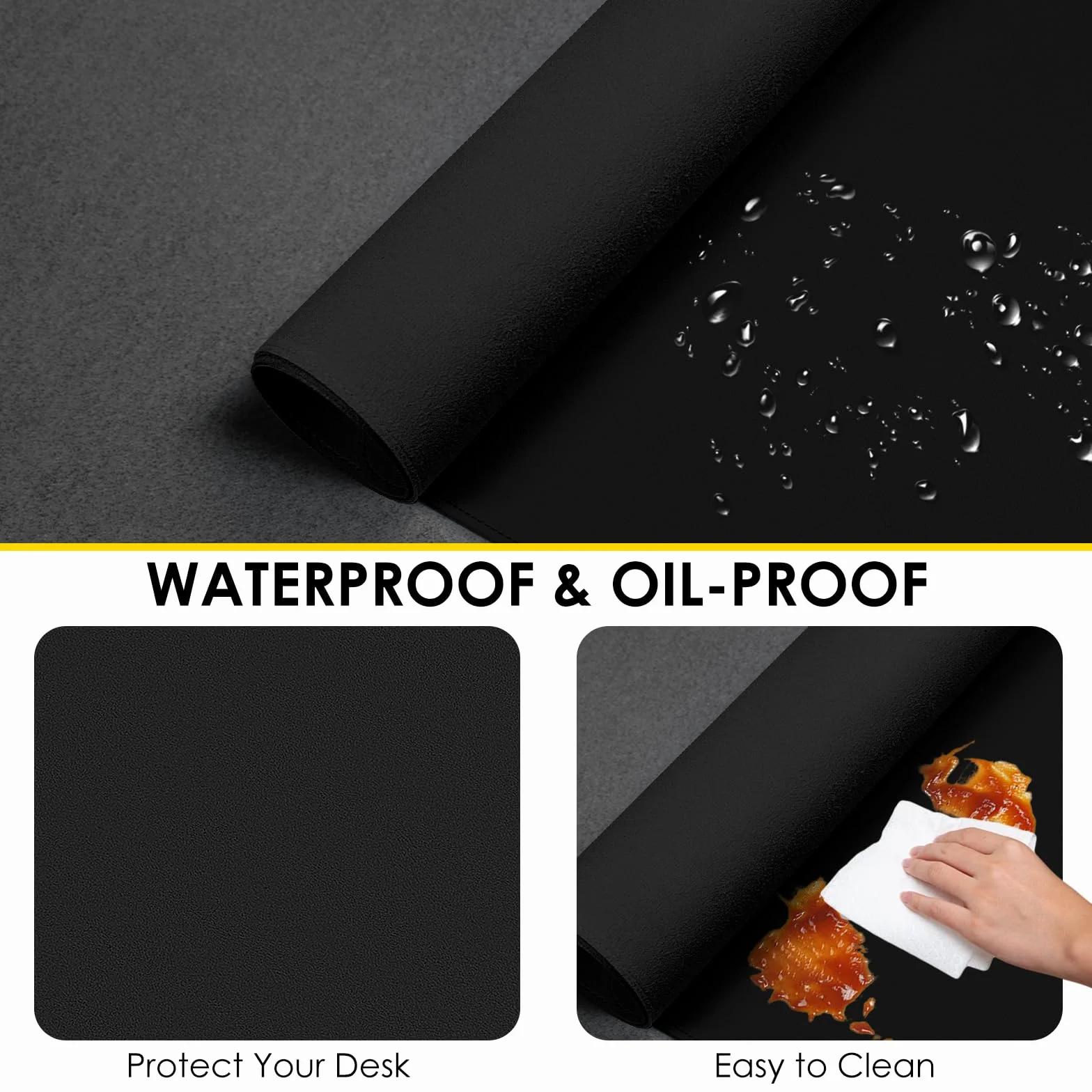 Vicwe Sous-Main 120x43cm Tapis de Souris en Cuir PU Antidérapant Imperméable Noir