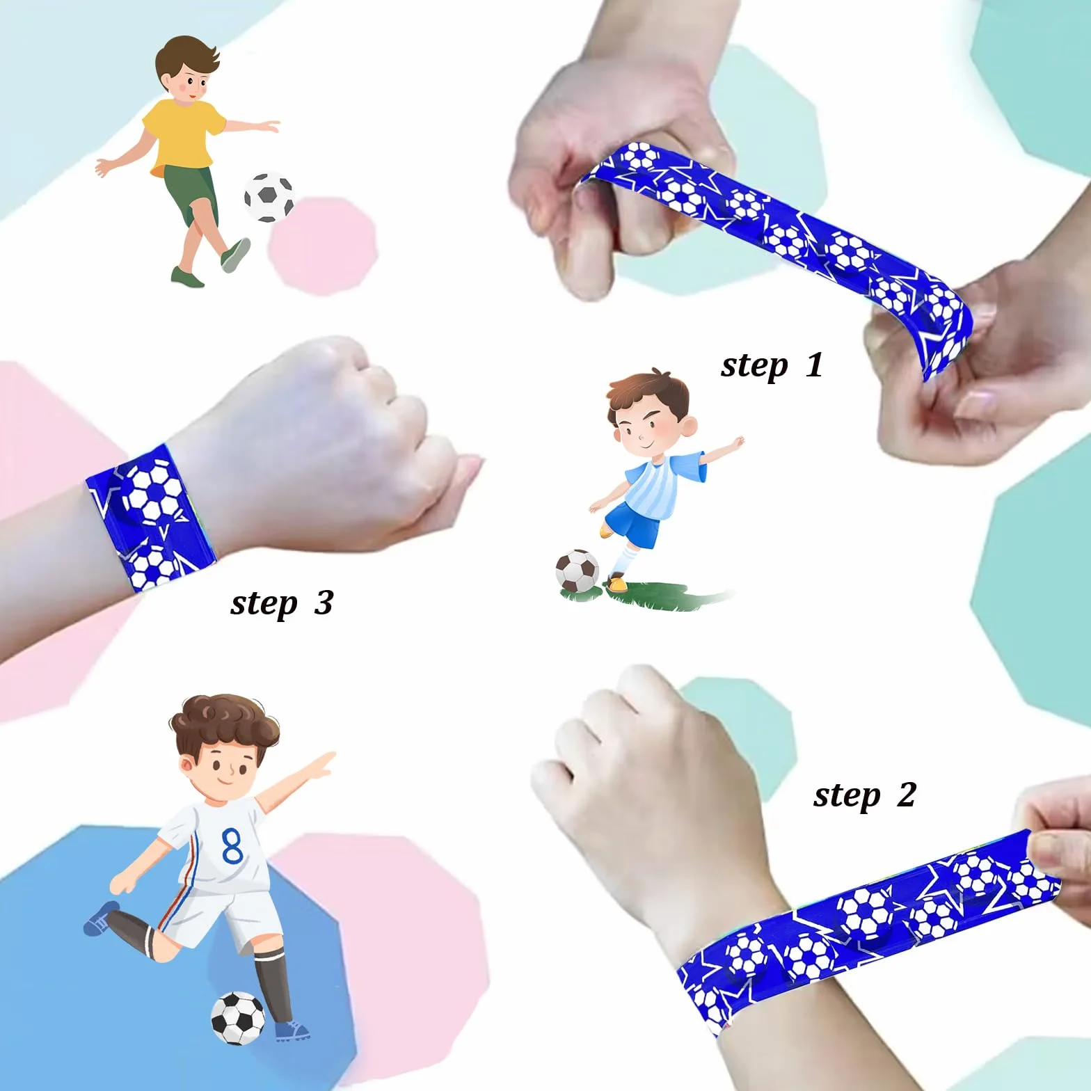 POPOYU 24Pcs Football Slap Bracelet Cadeau d’Anniversaire Enfant Garçons Filles