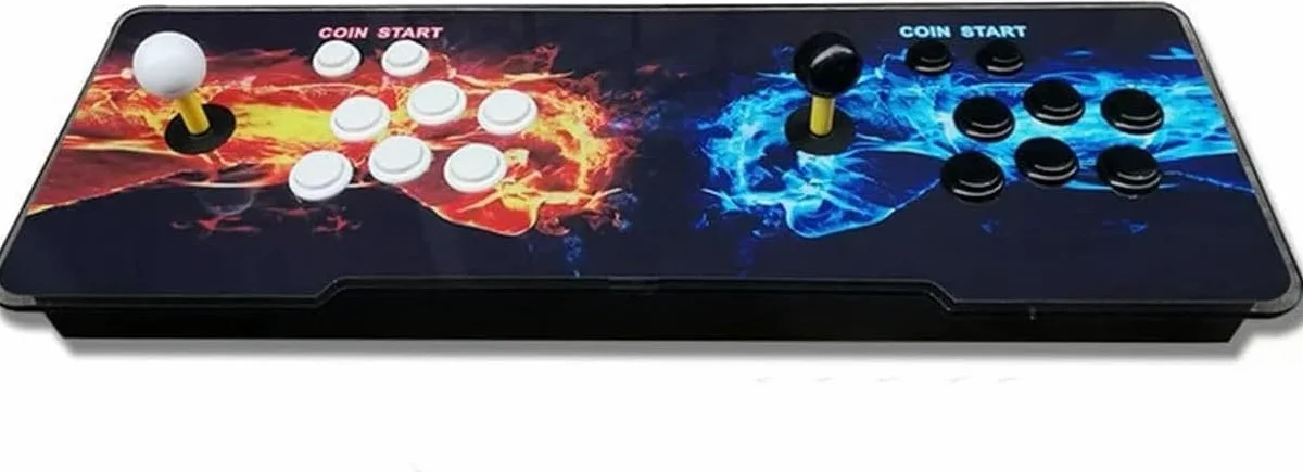 Box DX 10888 Console d'arcade rétro avec panneau lumineux RVB, joystick 8 voies et 16 boutons – Système de jeu HD 720p pour divertissement en famille (motif double poing)