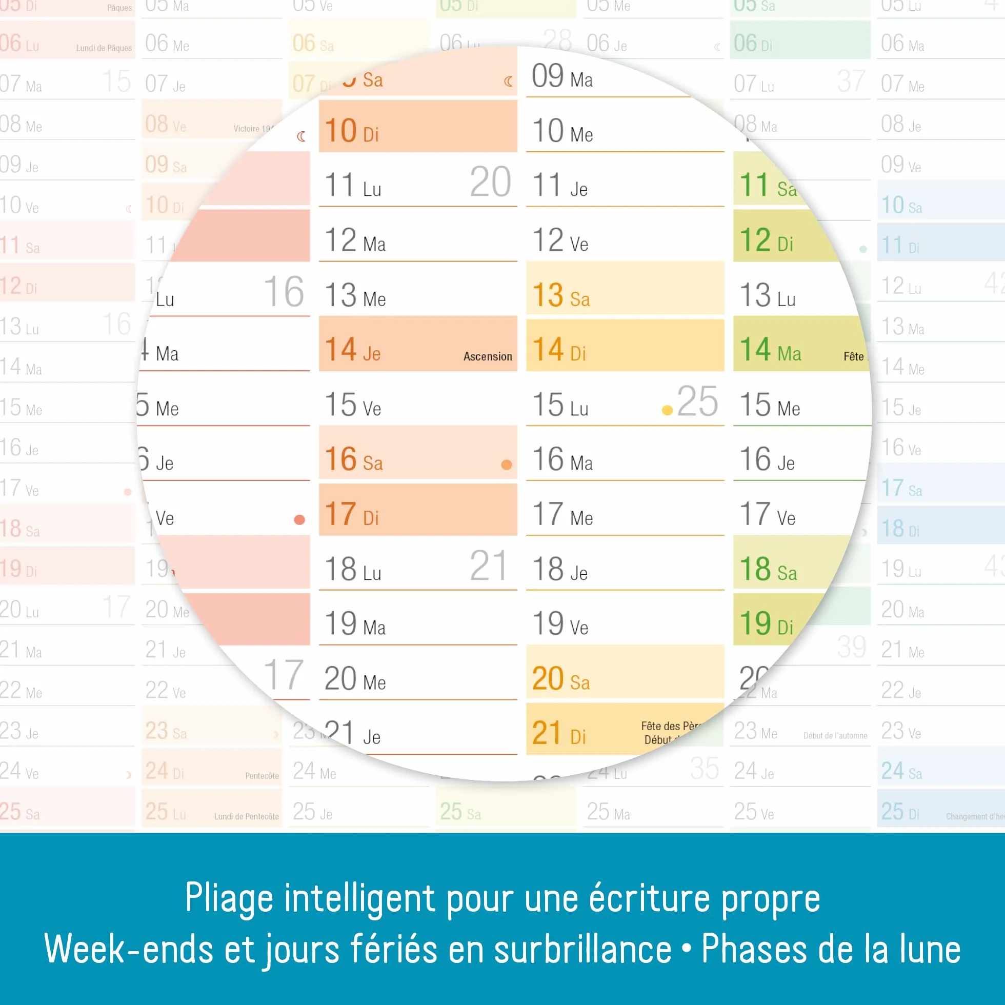 Calendrier mural 2026 A2 français 14 mois déc 2025 jan 2027 jours fériés France