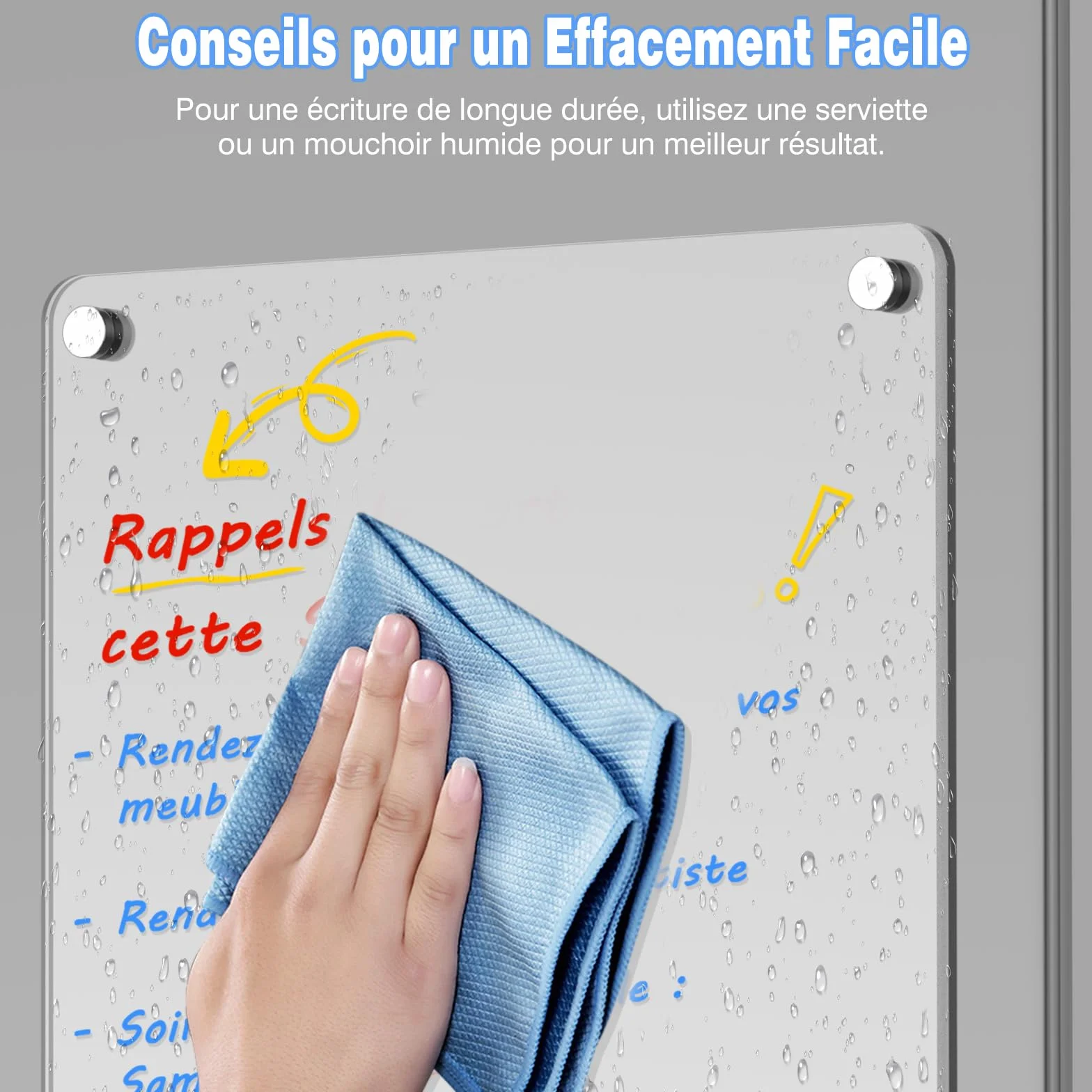 Lot de 2 Tableau Magnétique Frigo 30 x 20 cm Acrylique Planning Semaine Effaçable Transparent avec Marqueur à Craie Liquide 6 Couleurs