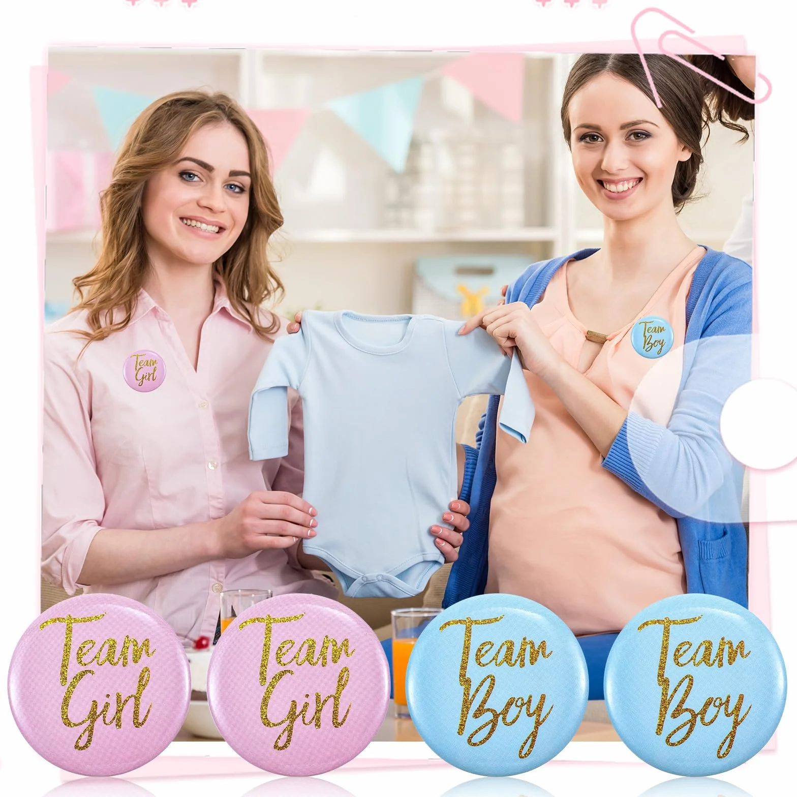 Ouligay Lot de 30 badges révélateurs de sexe 4,5 cm rond Pinback bleu et rose