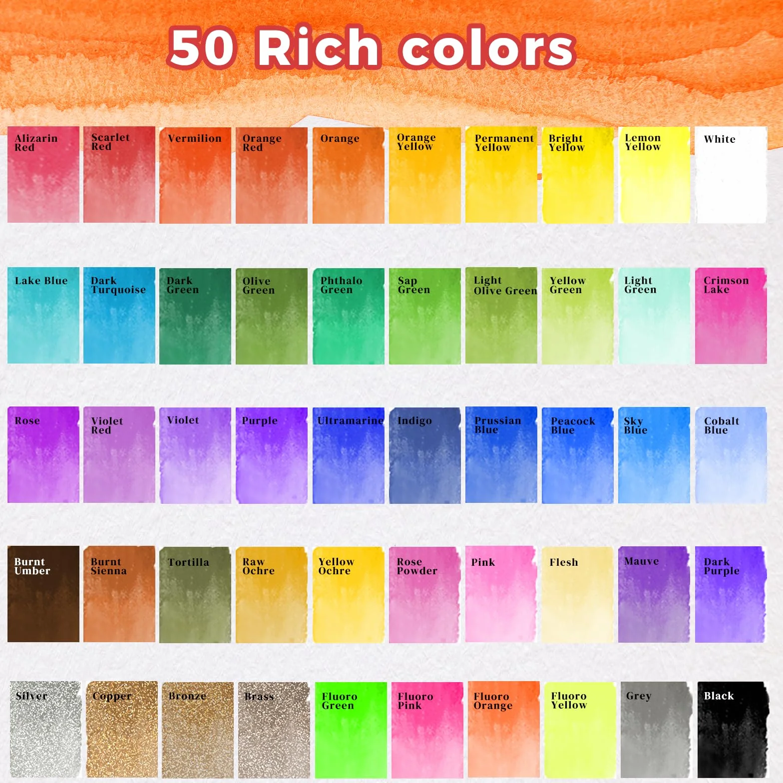 Kit de peinture aquarelle 50 couleurs portable avec pinceau et papier aquarelle