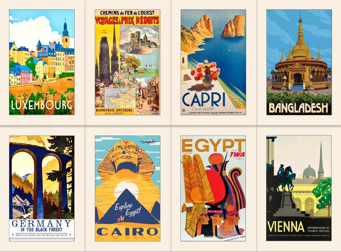 Lot de 40 cartes postales de voyage anciennes destinations populaires Multipack