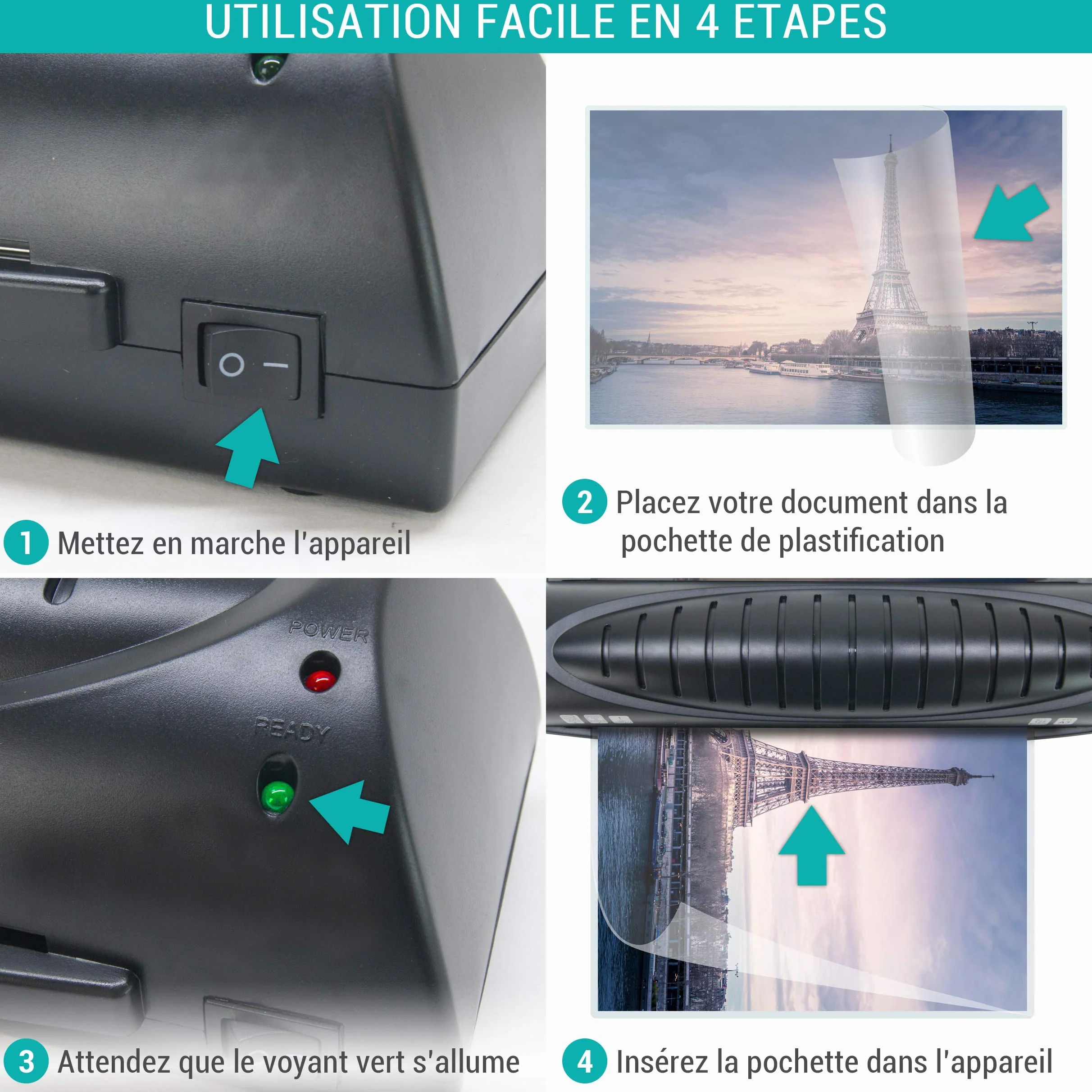 Texet Laminateur A3 A4 A5 A6 A7 2 x 125 mic Noir