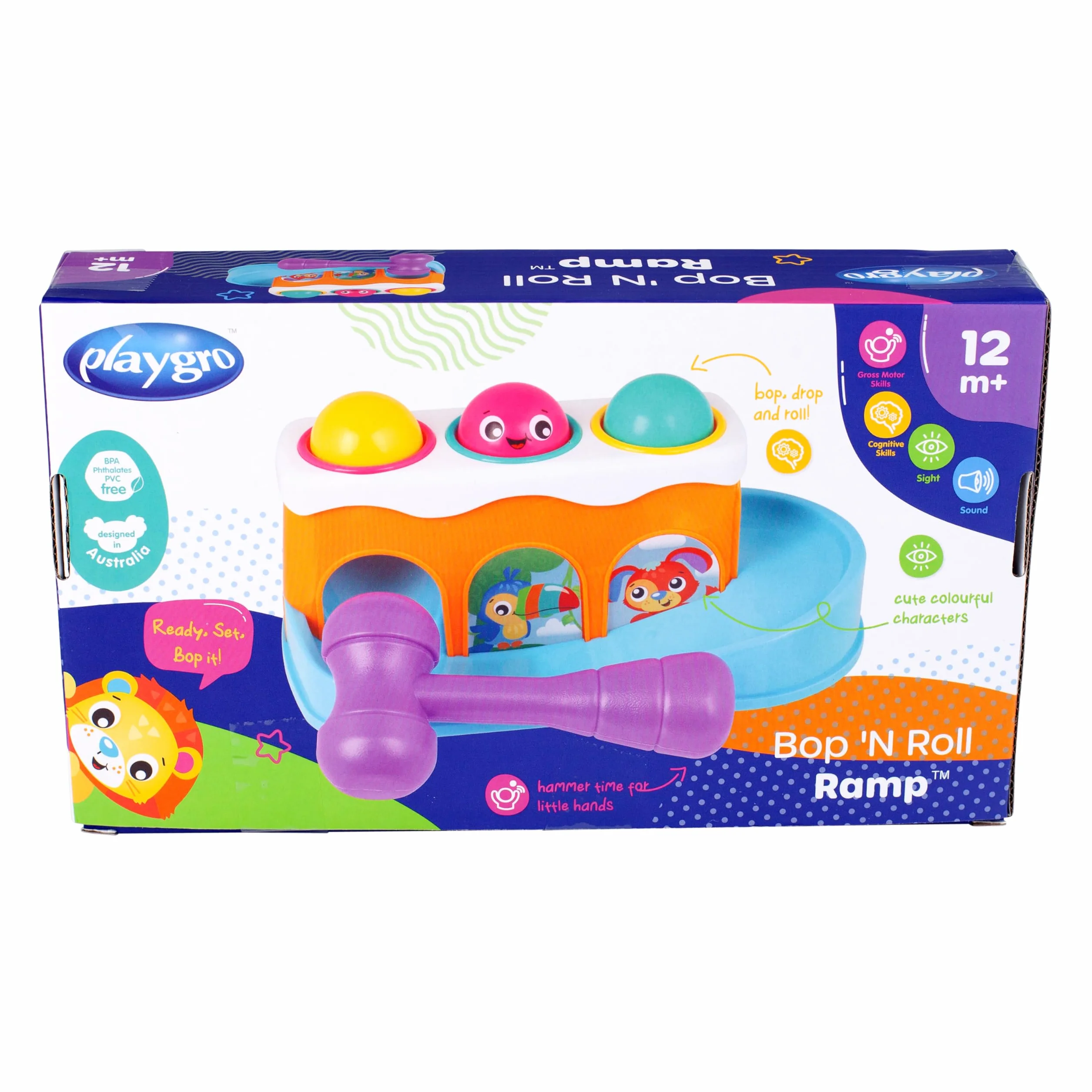 Playgro Bop 'N Roll Ramp, Banc à marteler, Jouet éducatif, Cadeau 12 Mois+