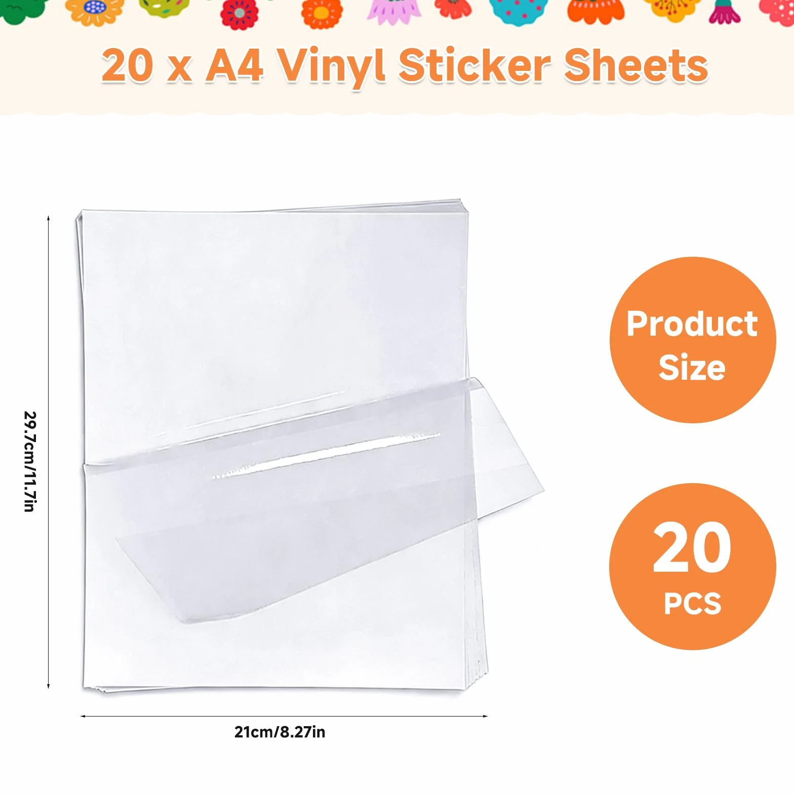 Film Autocollant Vinyle A4 Transparent pour Imprimante Laser Jet d'Encre, Lot de 20 Feuilles