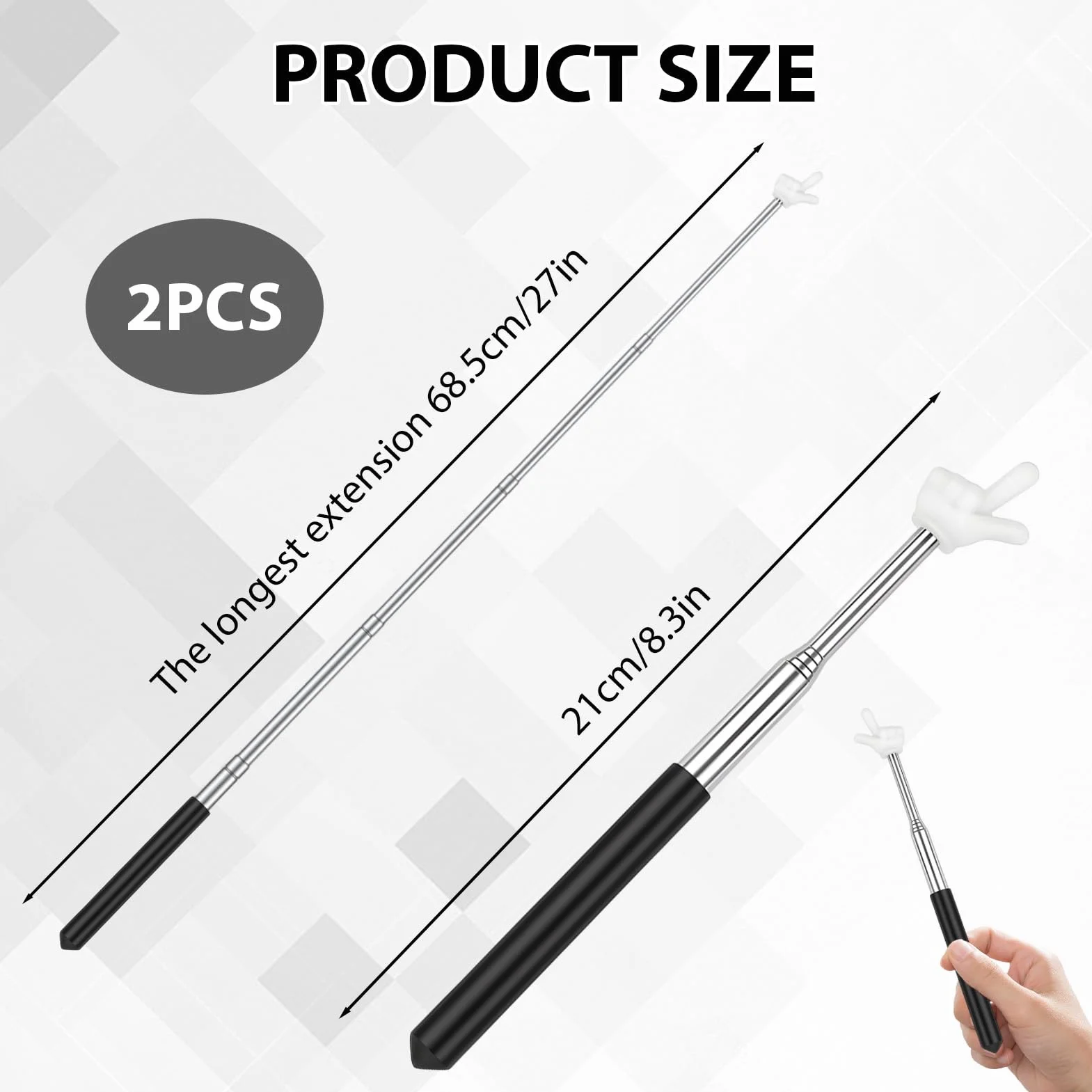 Pointeurs Rétractables Acier Inoxydable pour Salle de Classe, Lot de 2