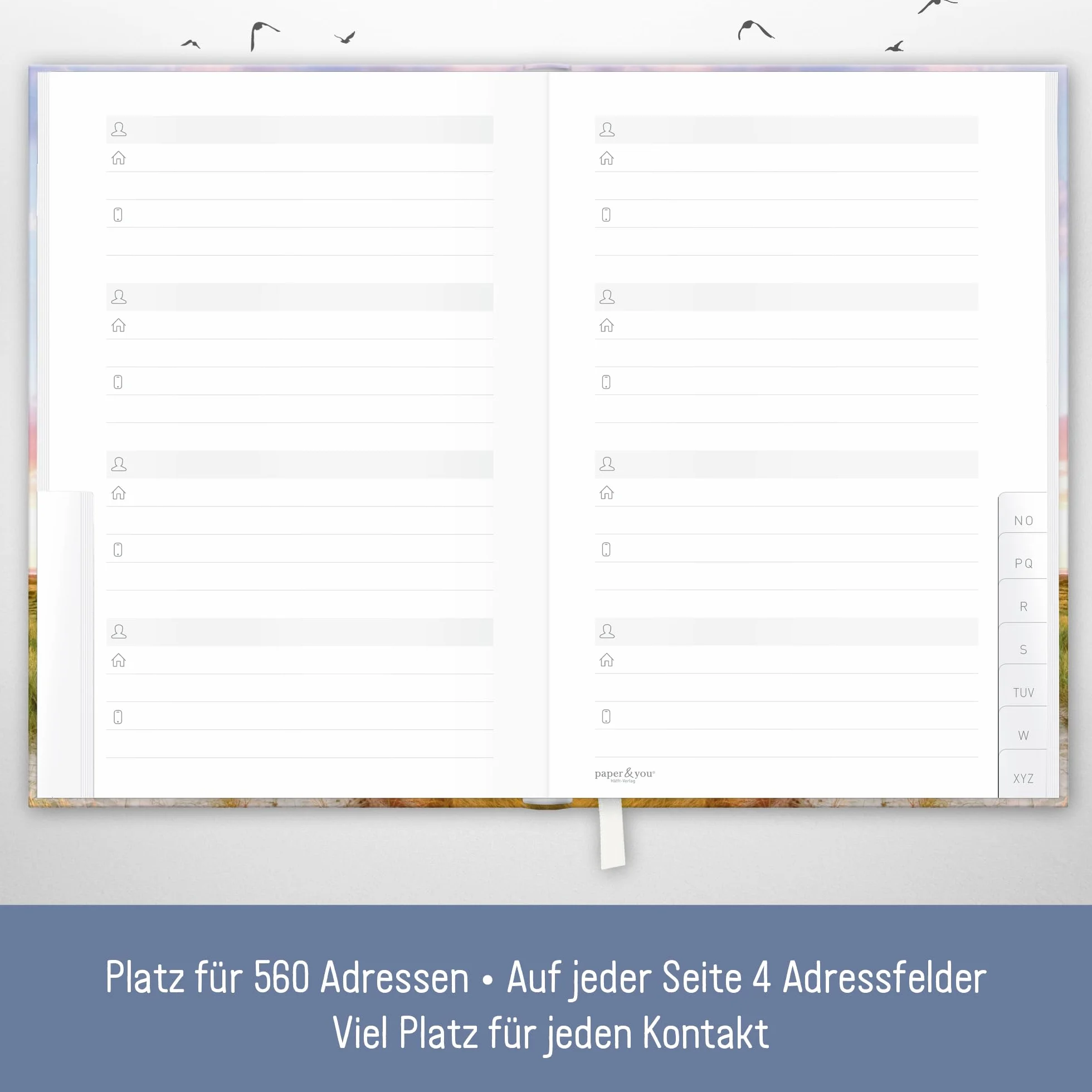 paper&you® Carnet d'adresses A6+ avec onglet A-Z papier premium 120 g/m² Phare durable