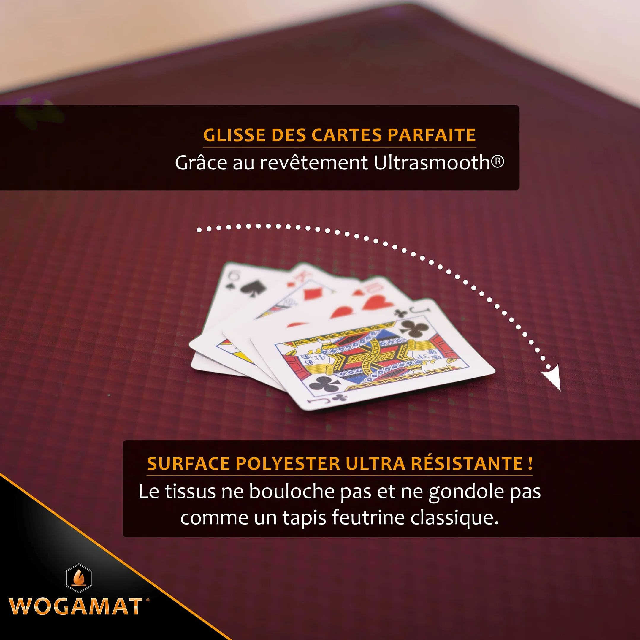 WOGAMAT Tapis De Carte À Jouer Luxe Rouge Poker Contrée Coinche 60 X 60 Cm Neoprene Epais Antiderapant