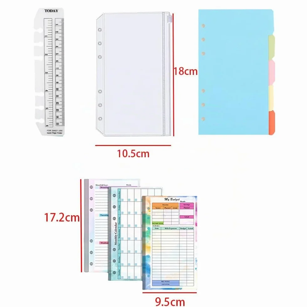 Armastuse Lot de recharges A6 à 6 trous pour carnet de notes, 83 pages colorées pour classeur A6 rechargeable