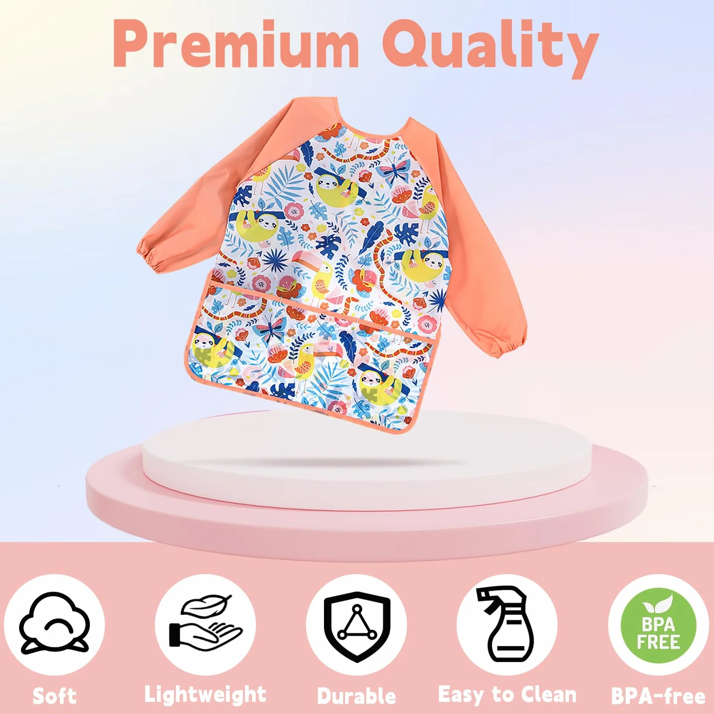 Tablier Enfants Imperméable Manches Longues Poche Peindre Cuisiner 3-8 Ans