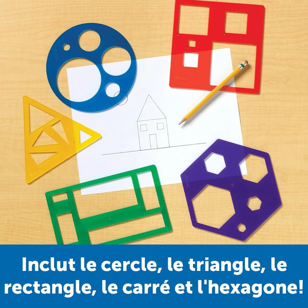 Learning Resources Primary Shapes Template Set, gabarits formes géométriques enfants 4-8 ans, kit géométrie dessin éducatif
