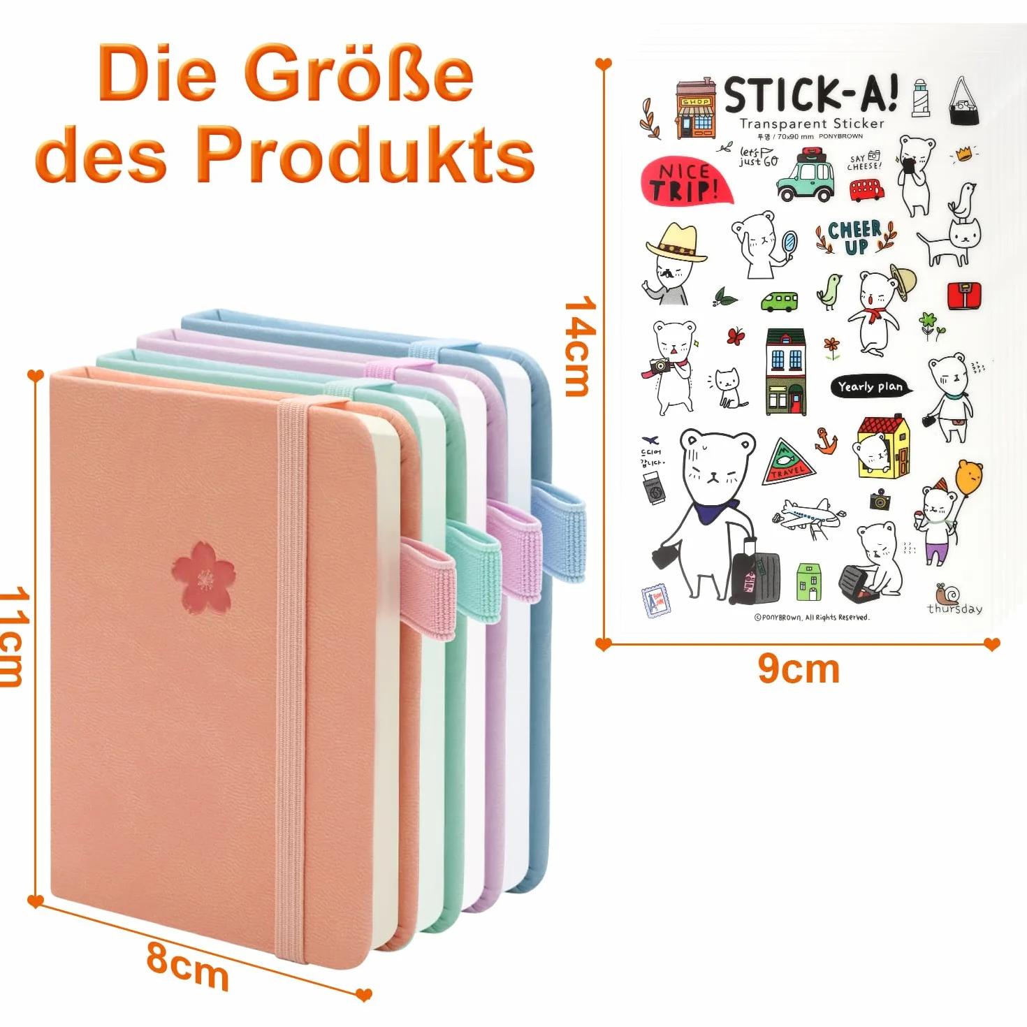 Carnet de Poche A7 avec 6 Autocollants, Mini Bloc Note Couverture Coloré pour Enfant Adultes