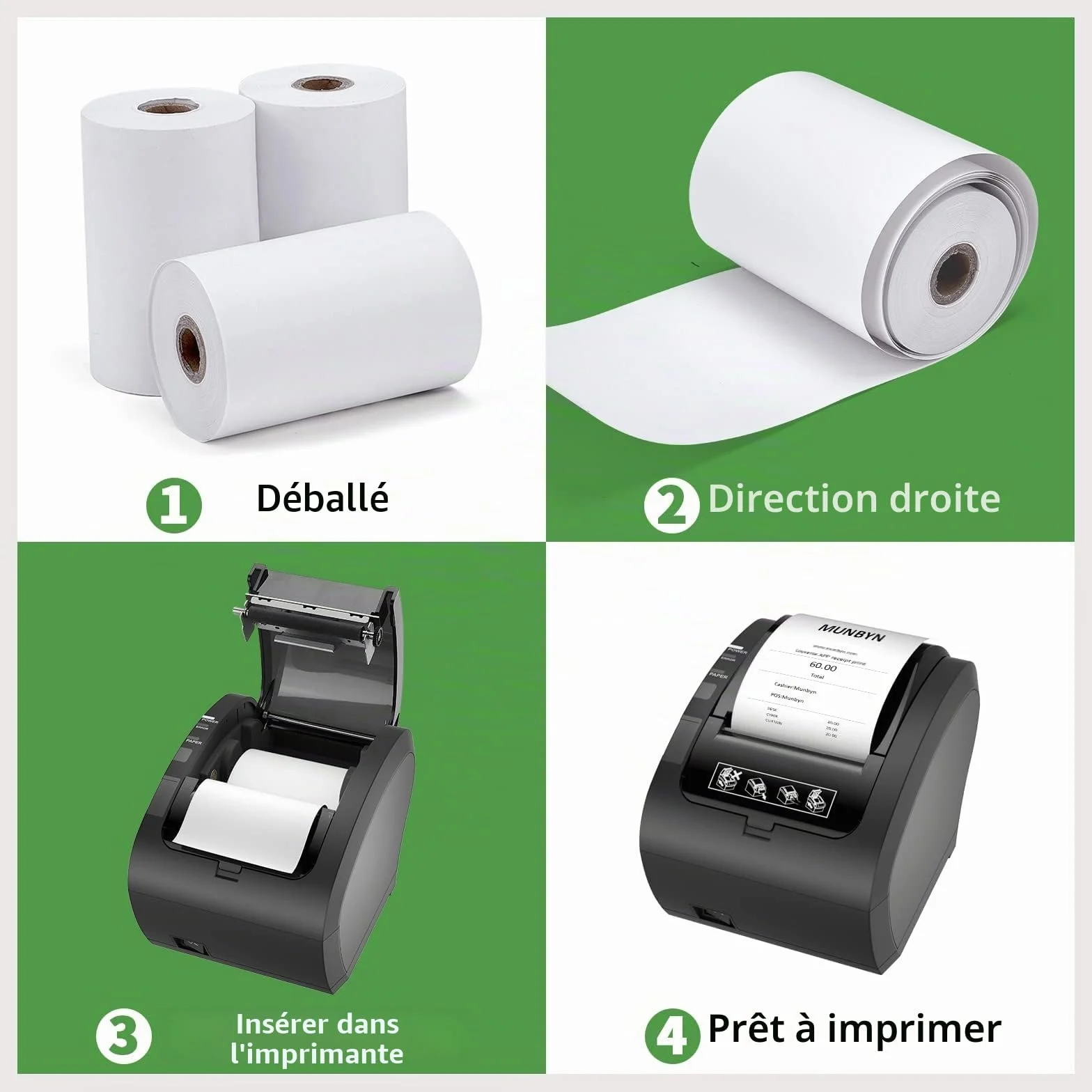 MUNBYN Papier Thermique 80mm POS Bobine 80x50mm Rouleau Ticket De Caisse 10 Rolls