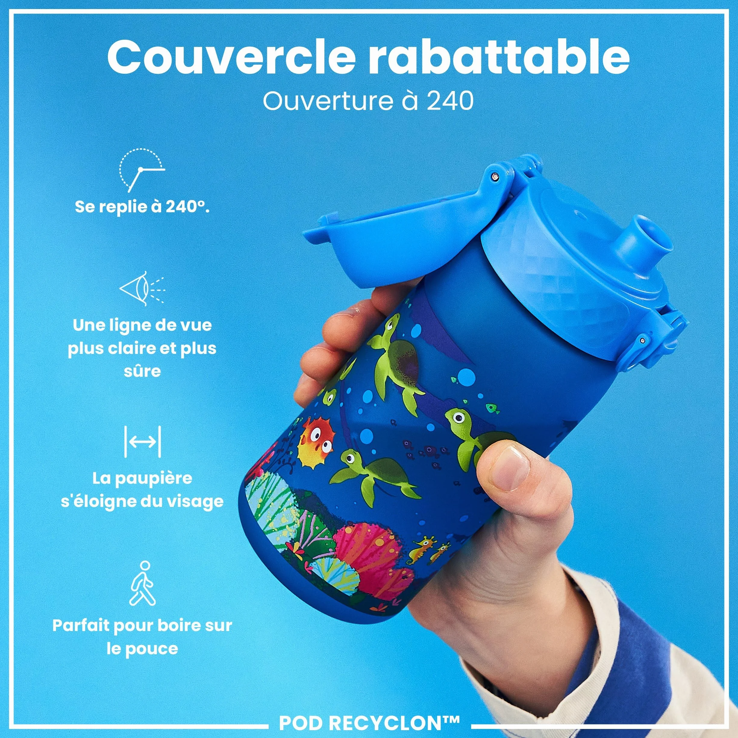 Ion8 Gourde Enfant 350ml Anti-Fuite Verrouillage Sécurisé Sans BPA Lavable Lave-Vaisselle