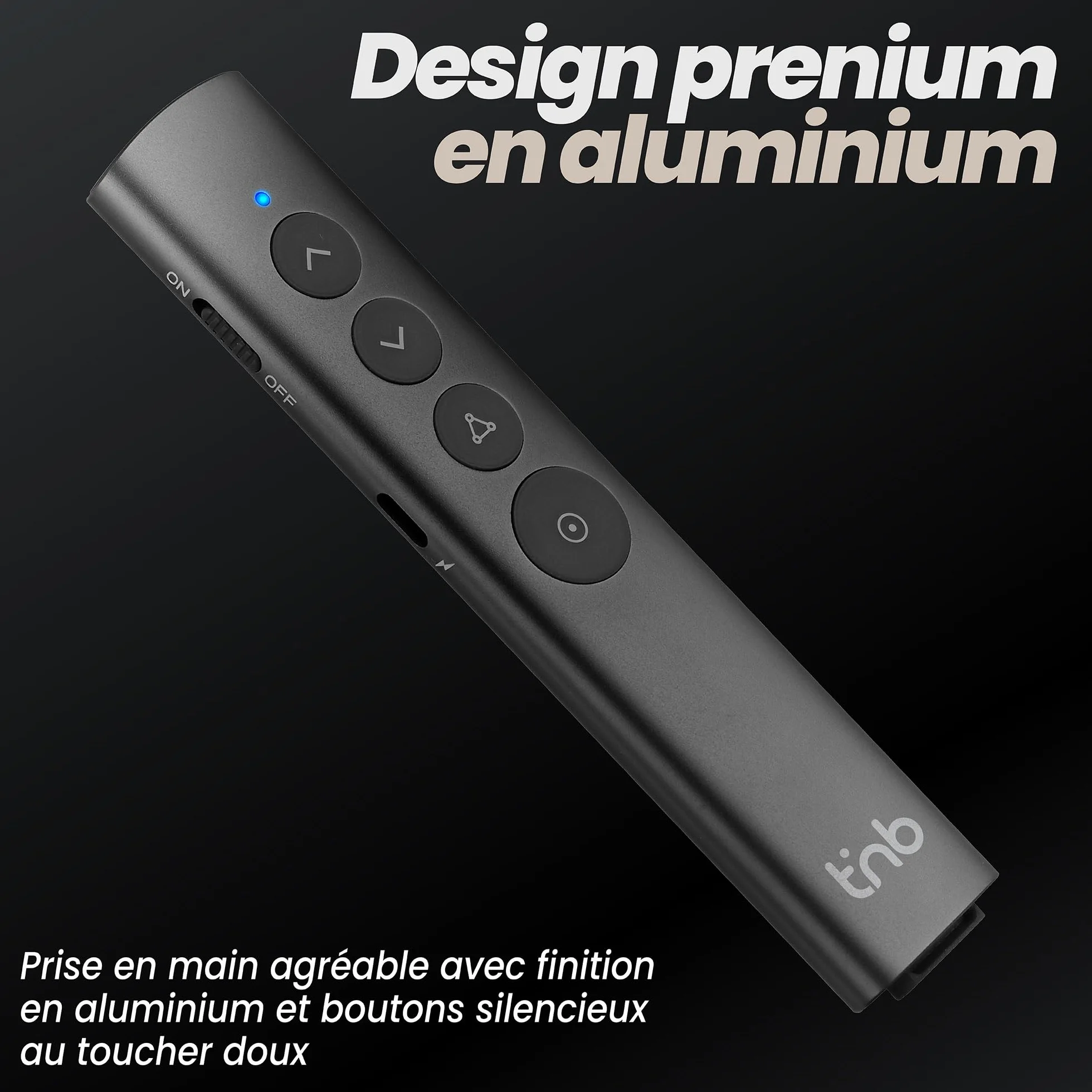 T'nB Télécommande de présentation Spotlight Rechargeable Aluminium Gris